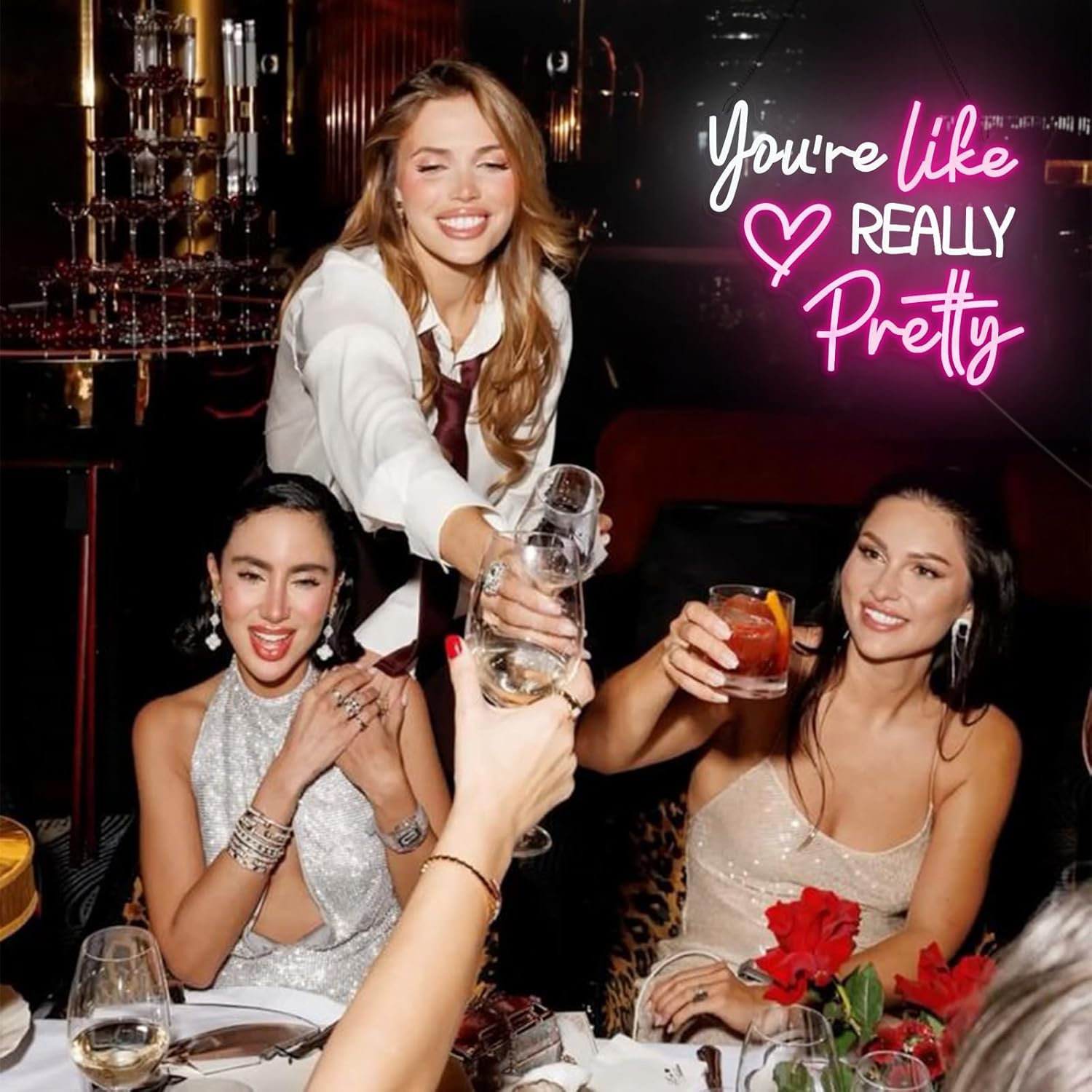 You're Like Really Pretty Neon Sign for Wall Decor, Pink Room Decor Led Sign for Bedroom Wall, Neon Light with Dimmer,Pink Wall Decoration USB Powered with Switch