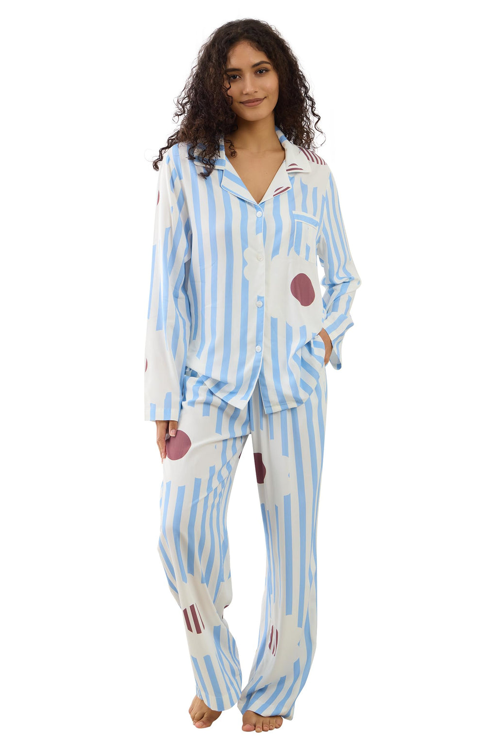 Womens Pajamas Set 2 Piece Long Sleeve Sleepwear Button Down Pjs Lounge Set Nightwear with Pockets