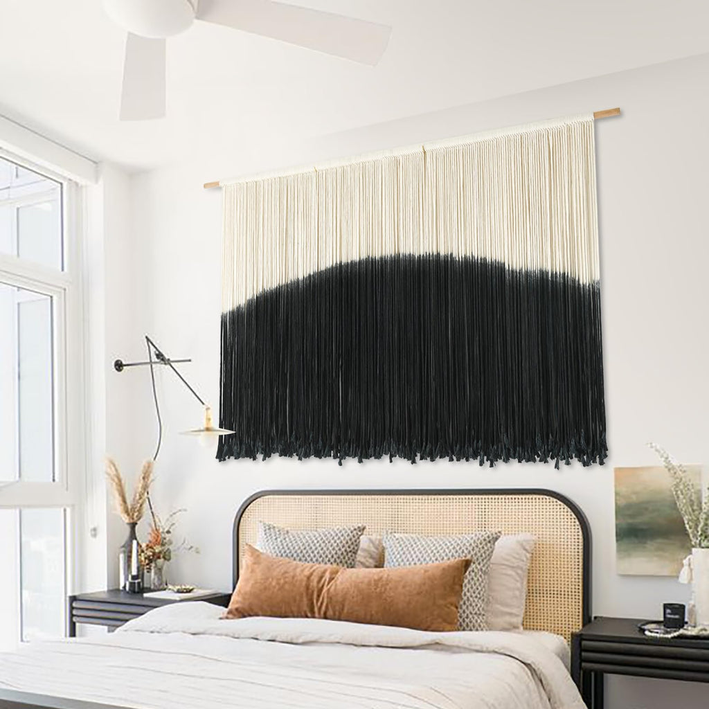 Flber Macrame Wall Hanging Tie-Dye Geometric Decor Large Scale Wall Art Statement Bohemian Yarn Tapestry Home Wall Decor 59''W*35''L