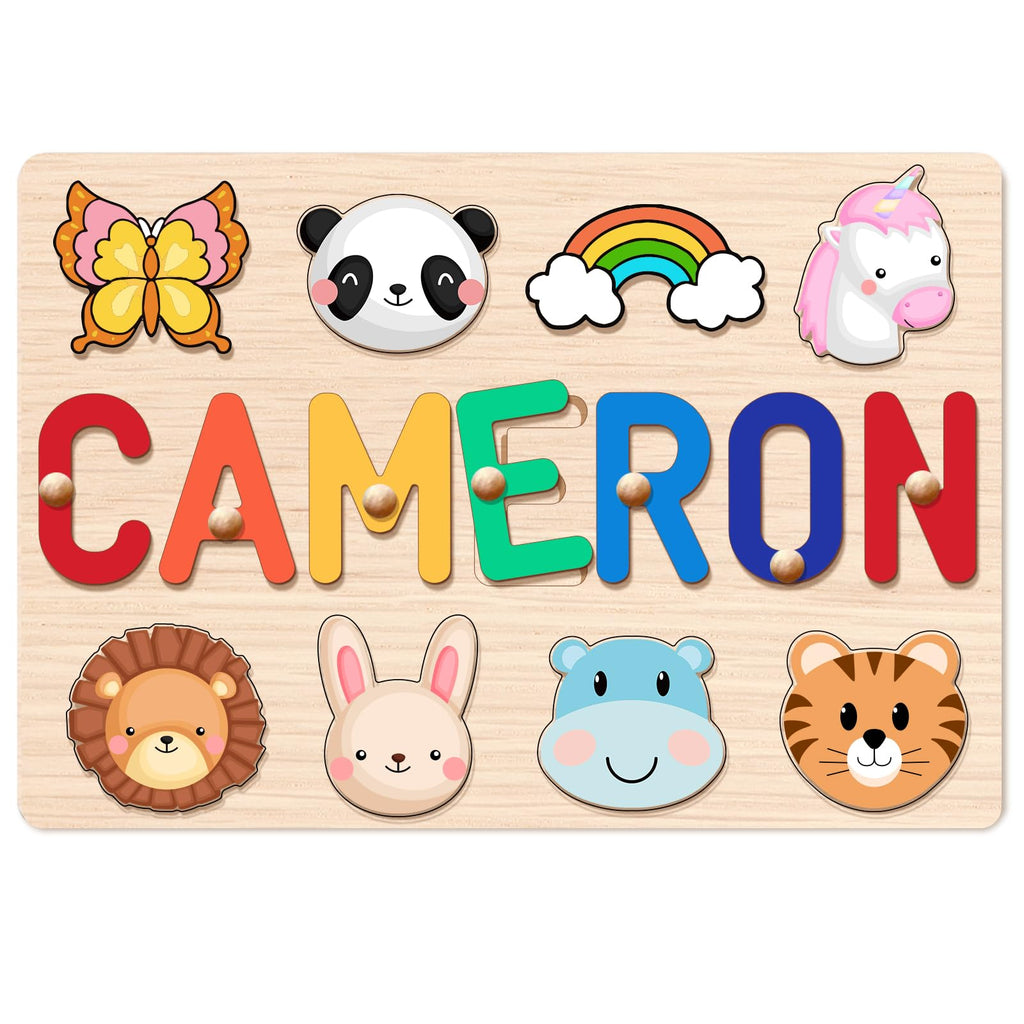 Personalized Name Puzzle for Kids, Personalized Baby Gifts Custom Name Puzzles for Toddlers 1-3 Animal Puzzle, Customized 1st Birthday for Girls & Boys Wooden Puzzle Montessor Toys for Kids