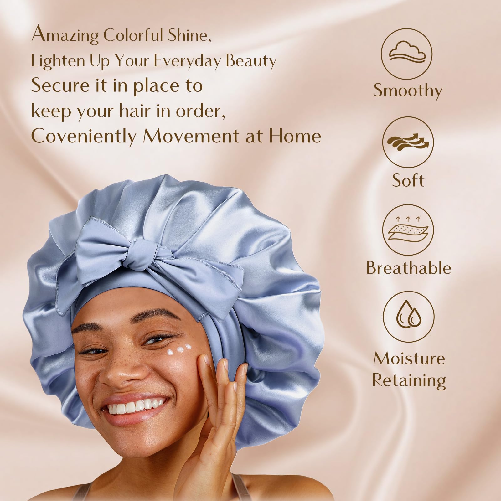YANIBEST Silk Bonnet for Sleeping Women Satin Bonnet Double Layer Satin Lined Hair Bonnet with Tie Band Curly Hair Blush Pink