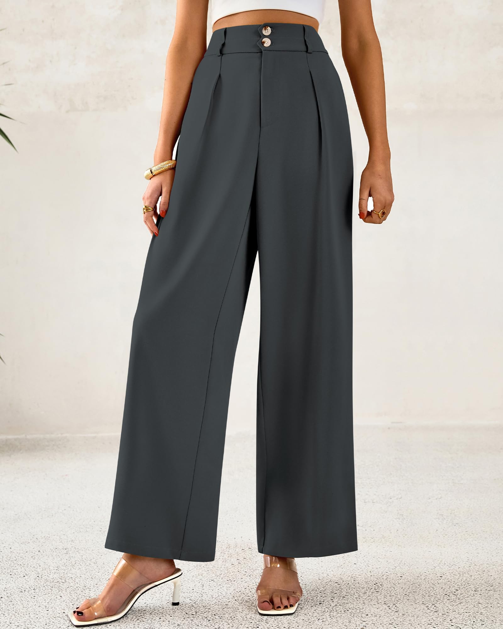 BTFBM Women Wide Leg Dress Pants 2025 High Waisted Button Pleated Business Casual Trousers Office Work Palazzo Pants