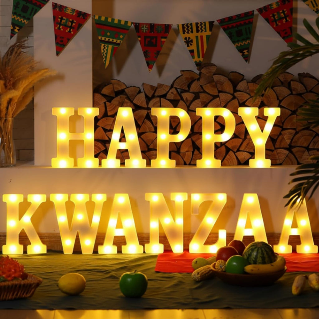 11 Pcs Happy Kwanzaa Large LED Letter Sign LED Lights Battery Powered Table Decorations for Party Favor Light Centerpiece Tabletop Decoration