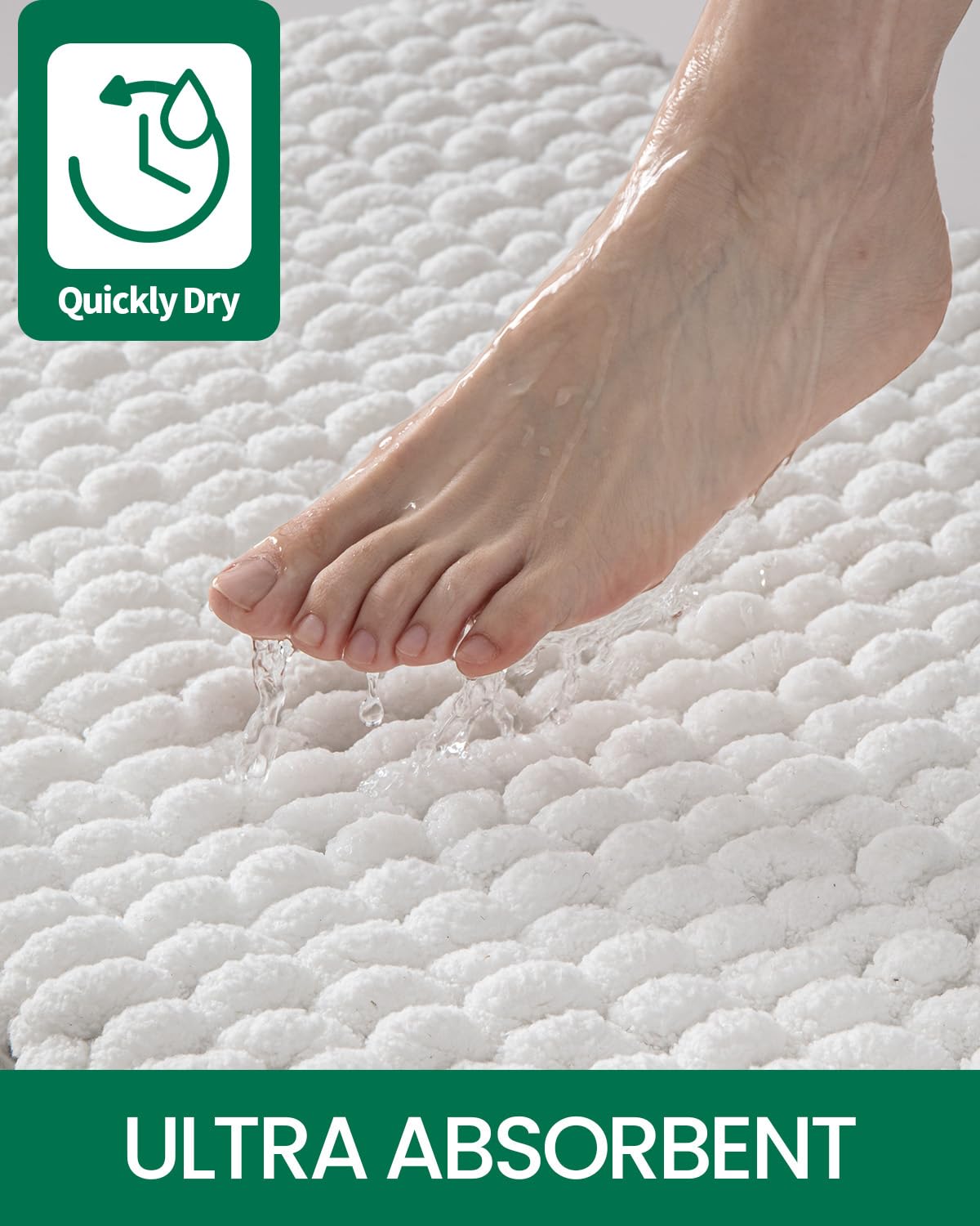 LUMI Luxury Bathroom Rug, Ultra Soft Quick Dry Bath Mat, Non-Slip Absorbent Thick Chenille Bath Rug, Cozy Braid Design Floor Mat for Bathtub, Sink, Laundry, Bedroom, White, 24"x36"