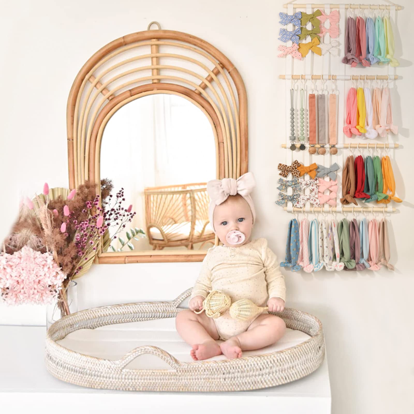 POVETIRE Headband Holder Hair Bows Organizer for Girls, Baby Headbands Hair Accessories Organizer Storage Wall Hanging Decor for Toddler Girls Room