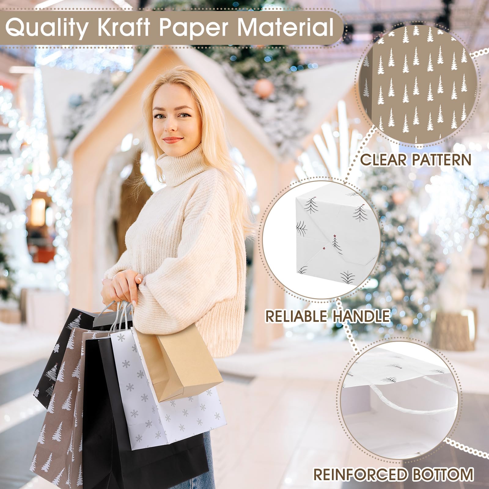 Trandraft 18 Pcs African American Christmas Kraft Gift Bags with Handles Assorted Sizes Black Santa Christmas Gift Paper Bags 6 Styles 3 Sizes Xmas for Favors Wrapping