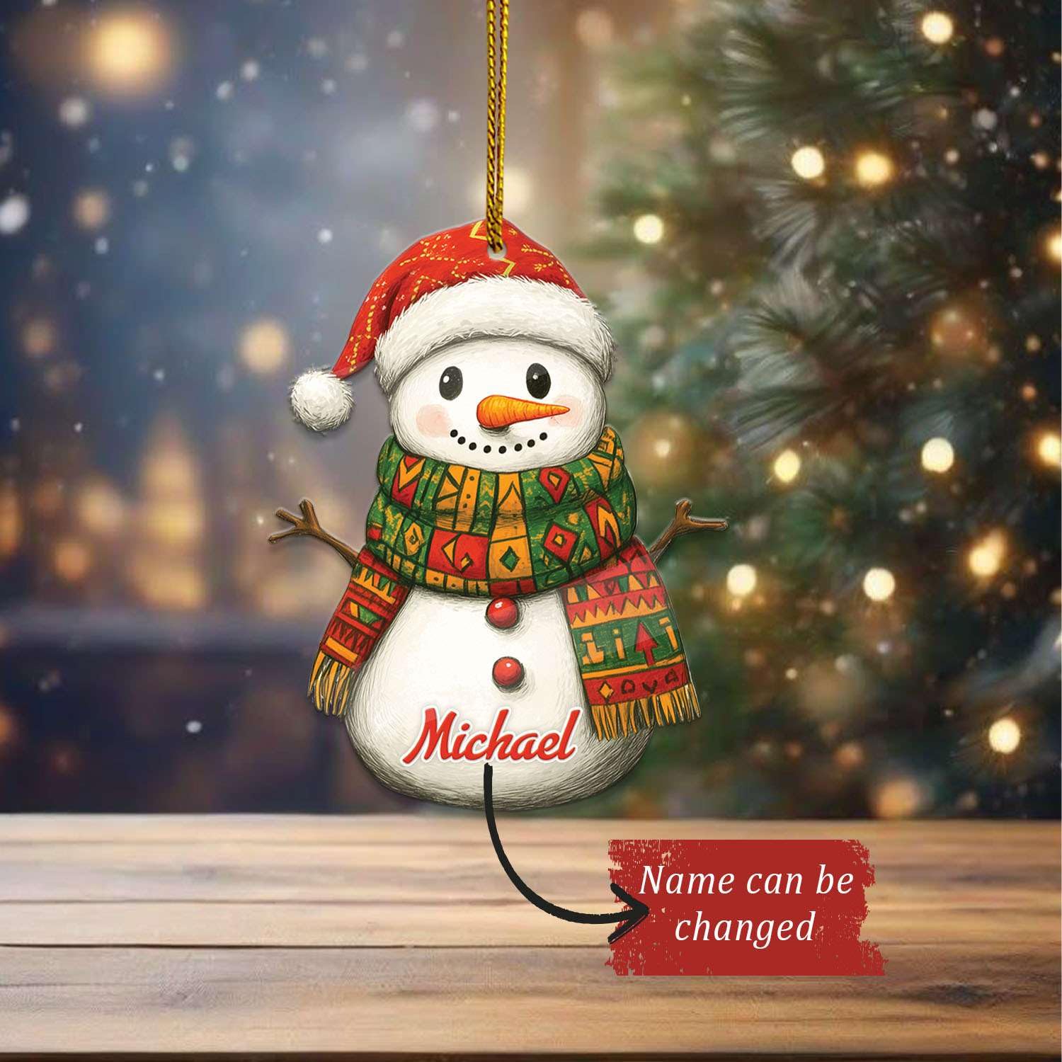 2D Acrylic Christmas Elf Shaped Ornament with Gift Box, Personalized Name Holiday Keepsake, Cute Ornament for Kids Room, Custom Name African-Inspired Decoration, Gifts for Boys