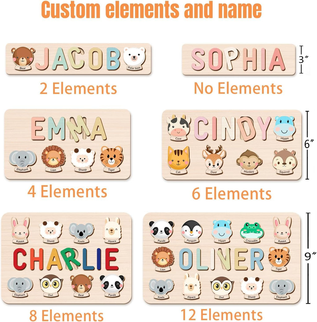 Personalized Name Puzzle for Kids, Personalized Baby Gifts Custom Name Puzzles for Toddlers 1-3 Animal Puzzle, Customized 1st Birthday for Girls & Boys Wooden Puzzle Montessor Toys for Kids