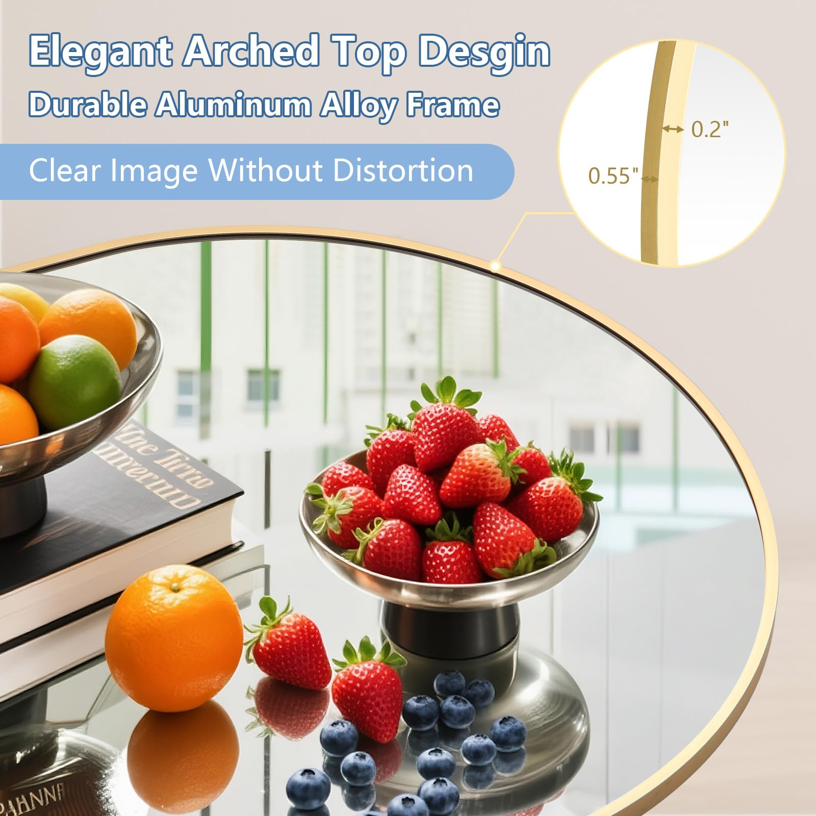 Oversized Floor Mirror Full Length with Stand, 72"X44" Extra Large Arch Standing Mirror Full Length, Tempered Glass Black Full Body Mirror for Bedroom Living Room, Aluminum Alloy Frame