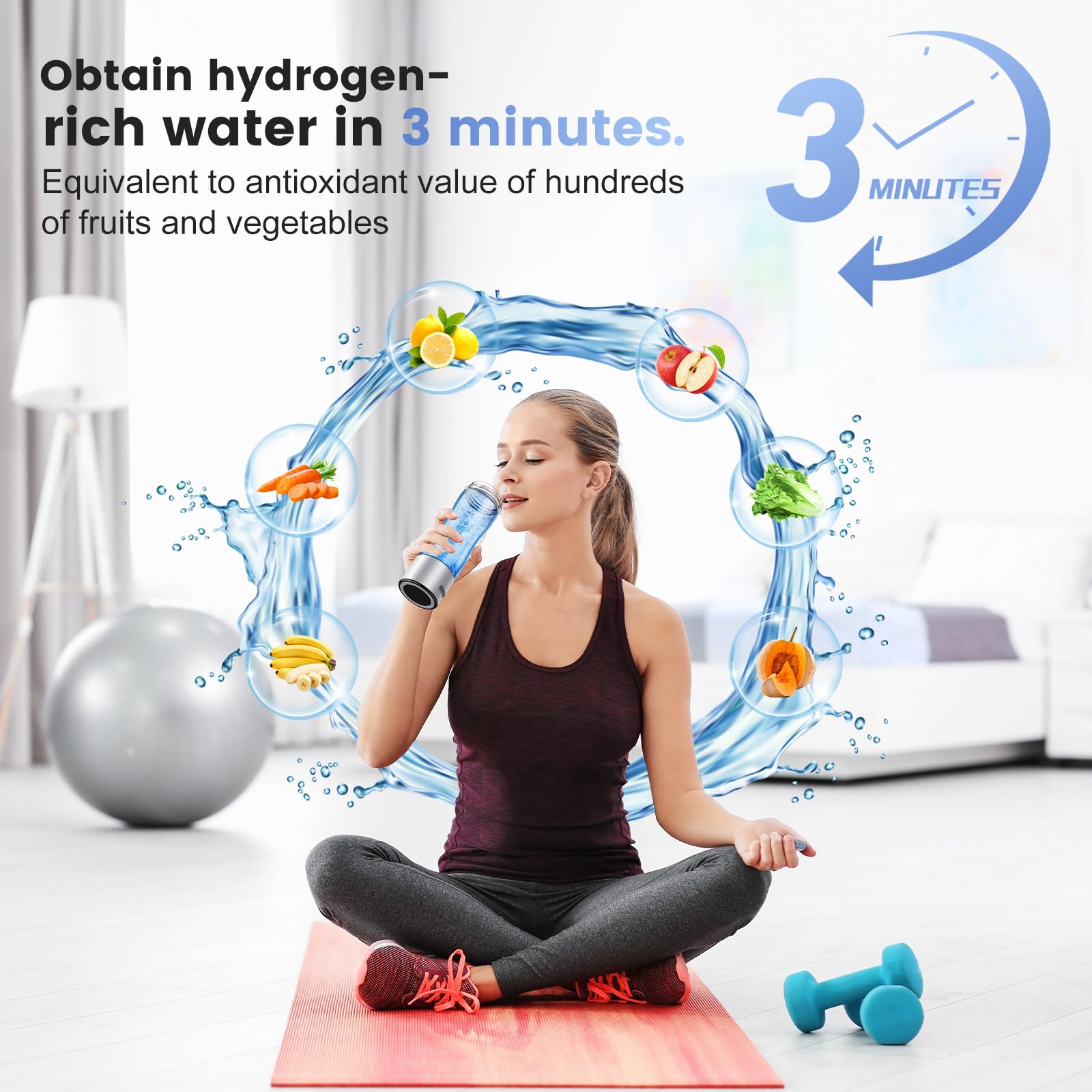 Hydrogen Water Bottle Generator, Portable Rechargeable aquahealth Hydrogen Water, Hydrogen Water Ionizer Machine, with SPE/PEM Technology, for Home Office Travel Fitness Drinking