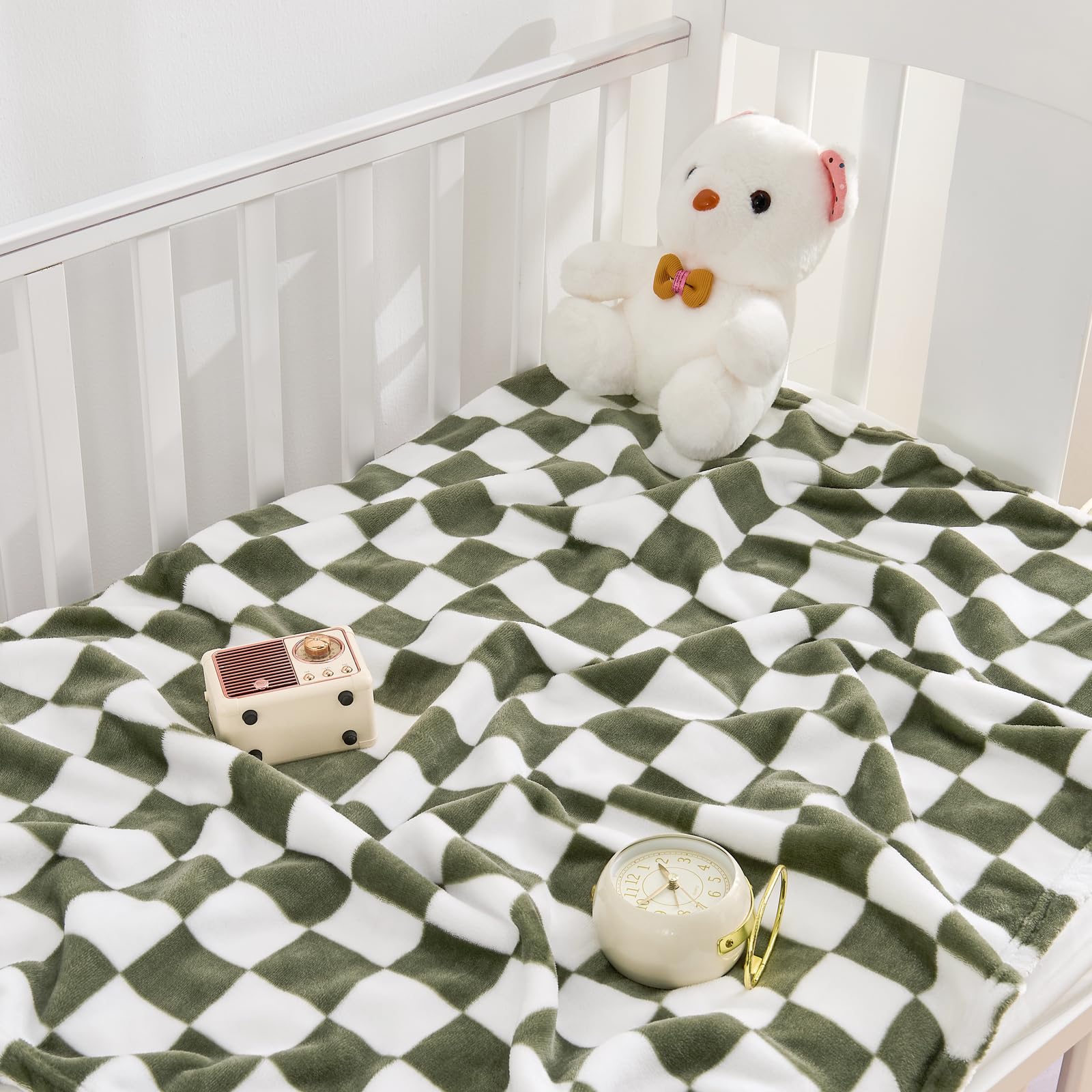 Yurhap Checkered Baby Blanket Fleece Baby Blankets Neutral for Boys Girls, Super Soft Warm Lightweight Infant Toddler Newborn Receiving Blankets for Crib Stroller, 30''x40'', Khaki