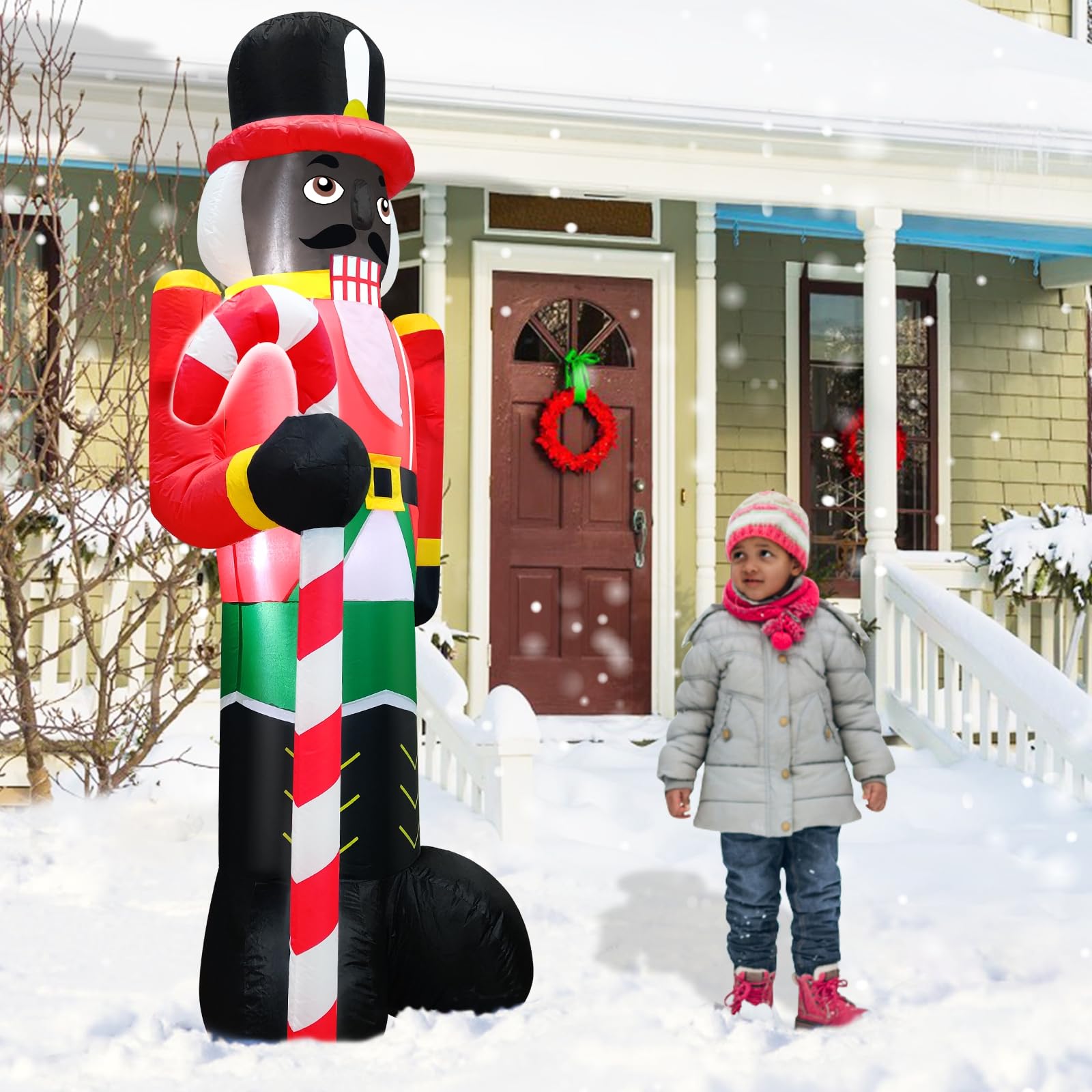TURNMEON 6Ft Black Santa Claus Inflatables Christmas Decorations Outdoor African American Hold Gift Box LED Lights Blow Up Yard Decorations for Holiday Xmas Decor Outside Lawn Yard Garden Party