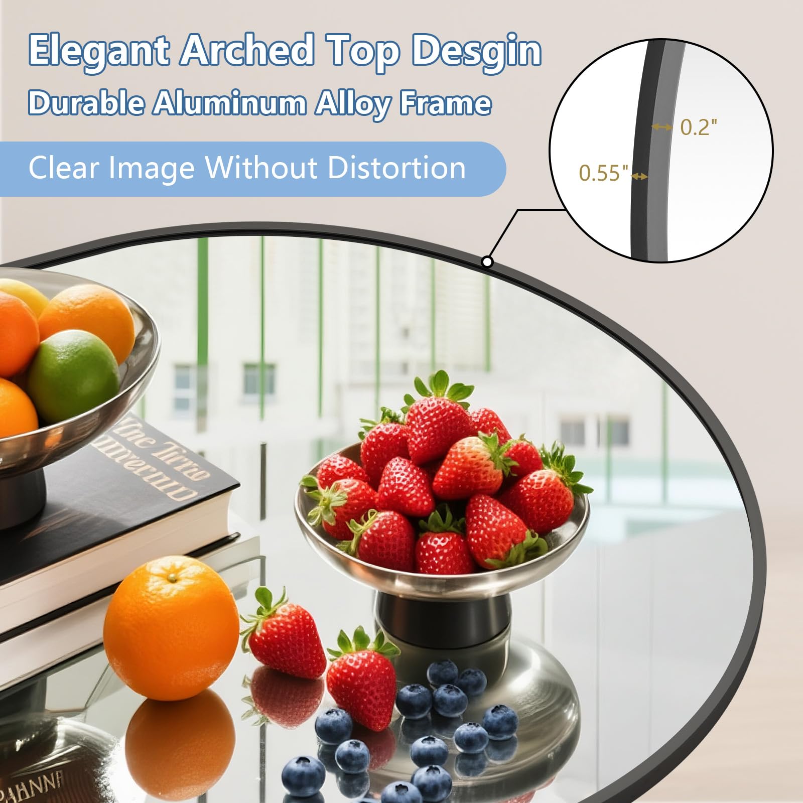 Oversized Floor Mirror Full Length with Stand, 72"X44" Extra Large Arch Standing Mirror Full Length, Tempered Glass Black Full Body Mirror for Bedroom Living Room, Aluminum Alloy Frame