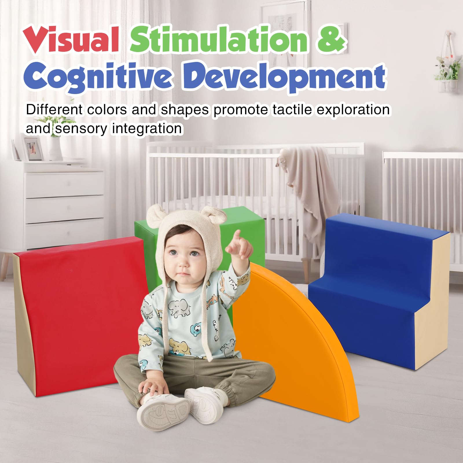 4-Piece Soft PU Leather Toddlers Climbing Toys, Baby Foam Climbing Blocks for Toddlers 3, Foam Play Gym Climbing Structures, Indoor Climb and Crawl Activity Play Set (White and Coffee)