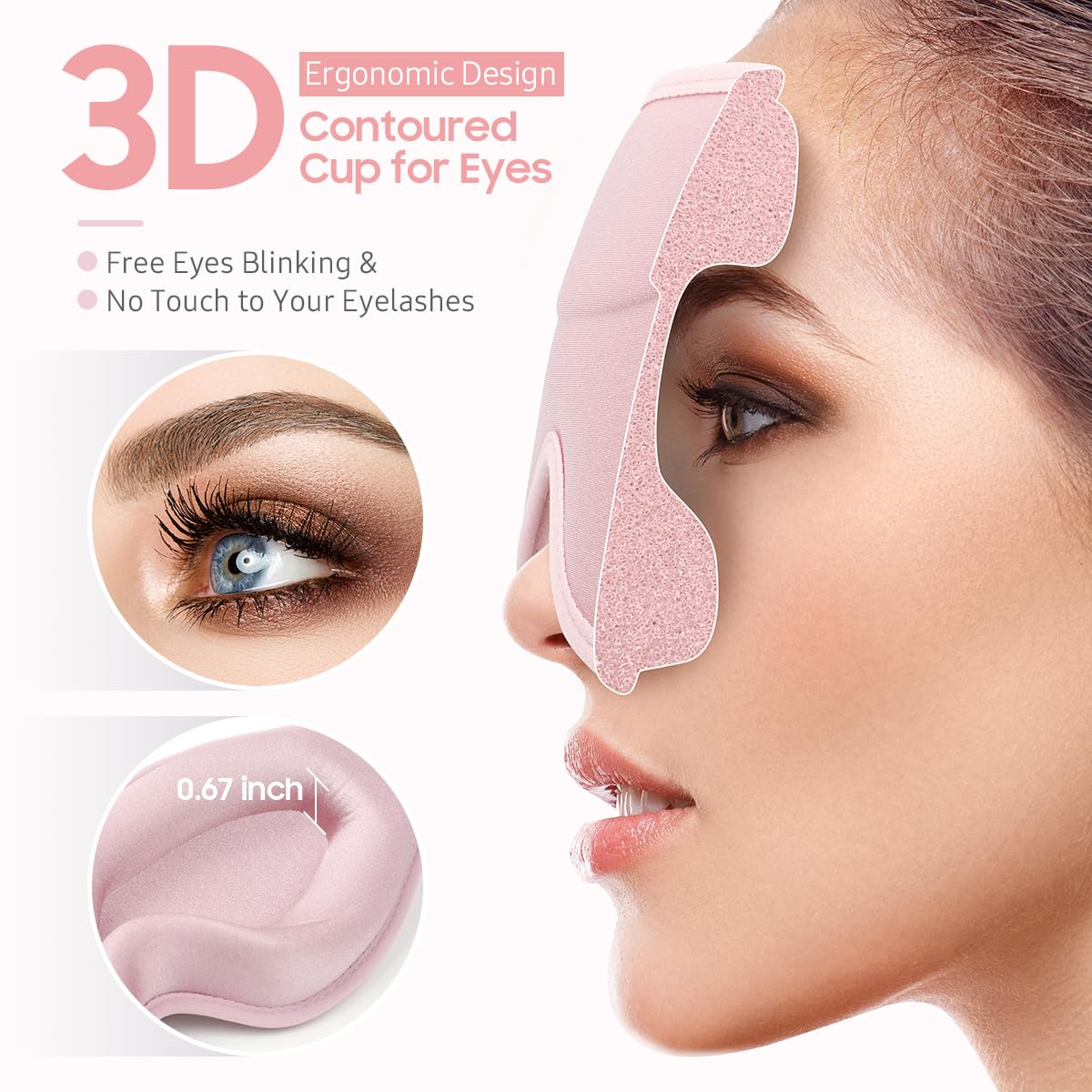 Sleep Mask, Premium Eye Mask for Sleeping, Total Blackout, Super Soft Comfort, Adjustable Fit, Upgraded 3D Ergonomic Designed Sleeping Mask for Home, Office, Travel, Meditation, Yoga, Pink