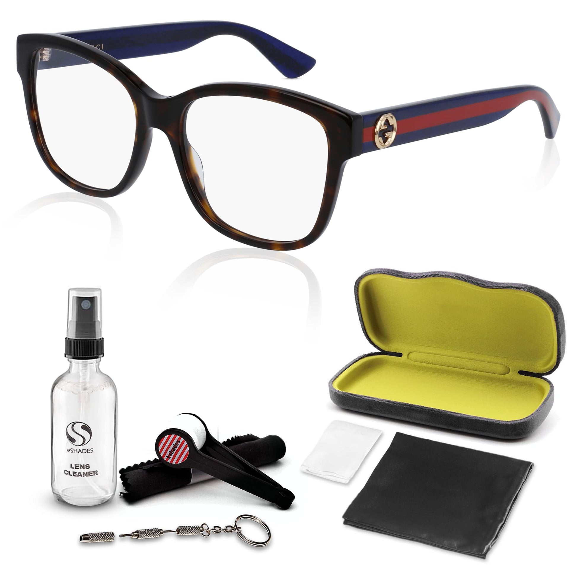 Gucci GG0038ON Square Shape Eyeglasses + Bundle with eSHADES Luxury Eyewear Kit