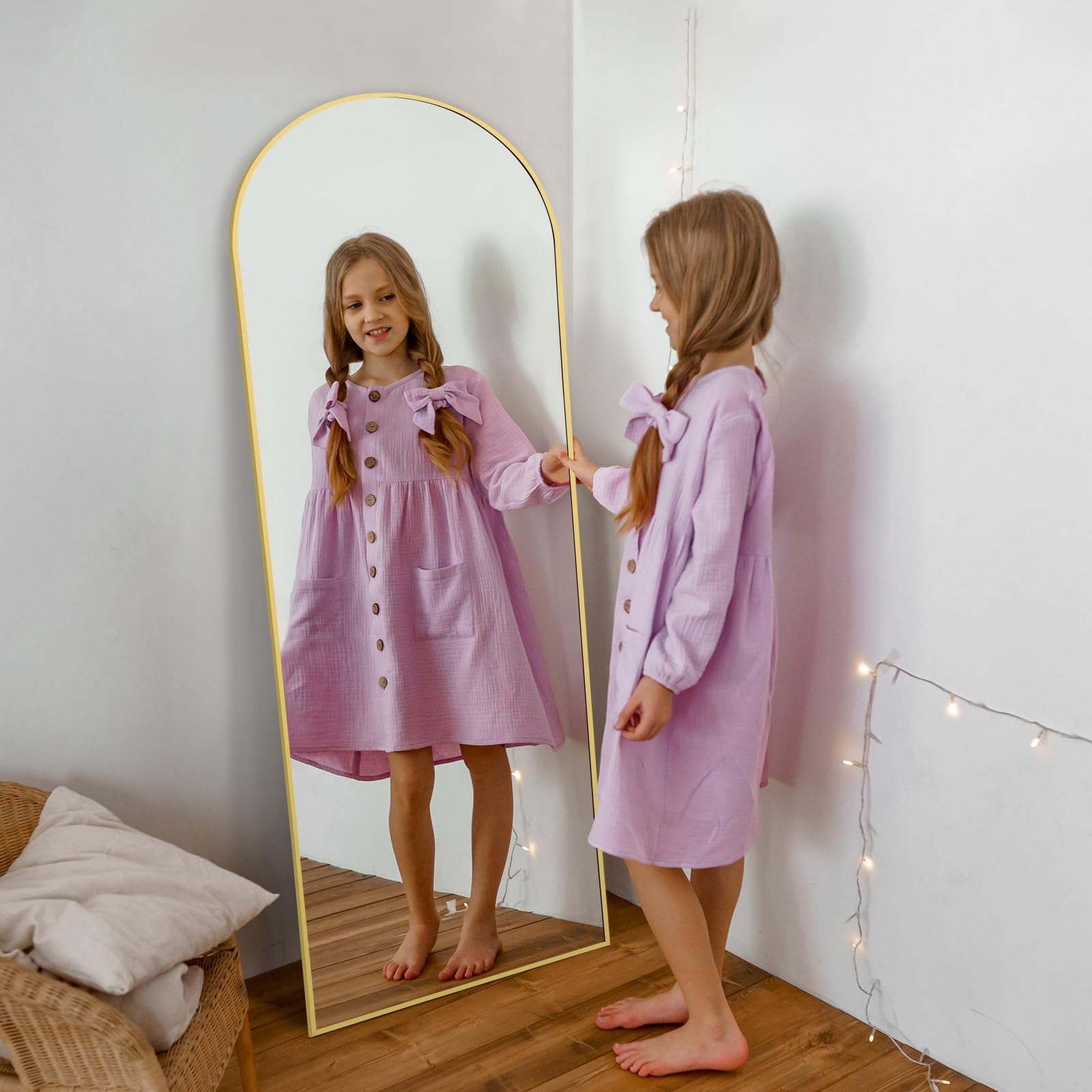 Oversized Floor Mirror Full Length with Stand, 72"X44" Extra Large Arch Standing Mirror Full Length, Tempered Glass Black Full Body Mirror for Bedroom Living Room, Aluminum Alloy Frame