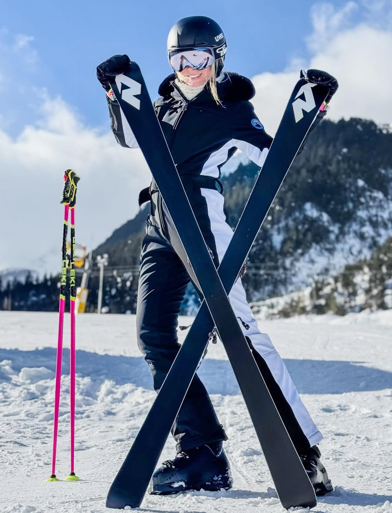 GSOU SNOW Womens Ski Suit One Piece Snowsuit Snowboard Slim Insulated Jumpsuit Jacket Waterproof Windproof for Outdoor Sports