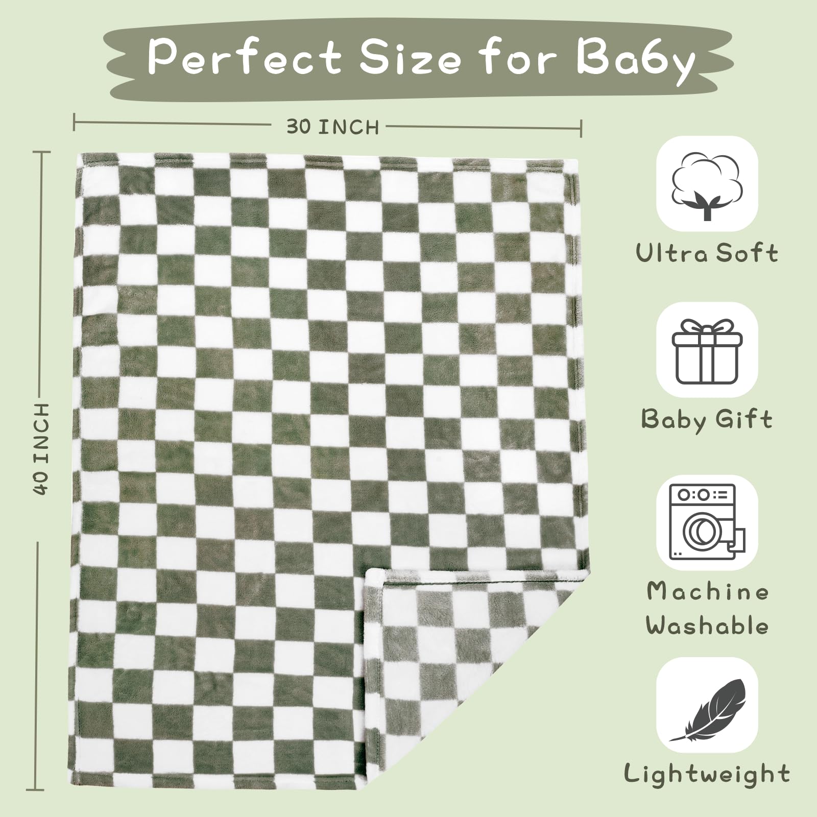 Yurhap Checkered Baby Blanket Fleece Baby Blankets Neutral for Boys Girls, Super Soft Warm Lightweight Infant Toddler Newborn Receiving Blankets for Crib Stroller, 30''x40'', Khaki