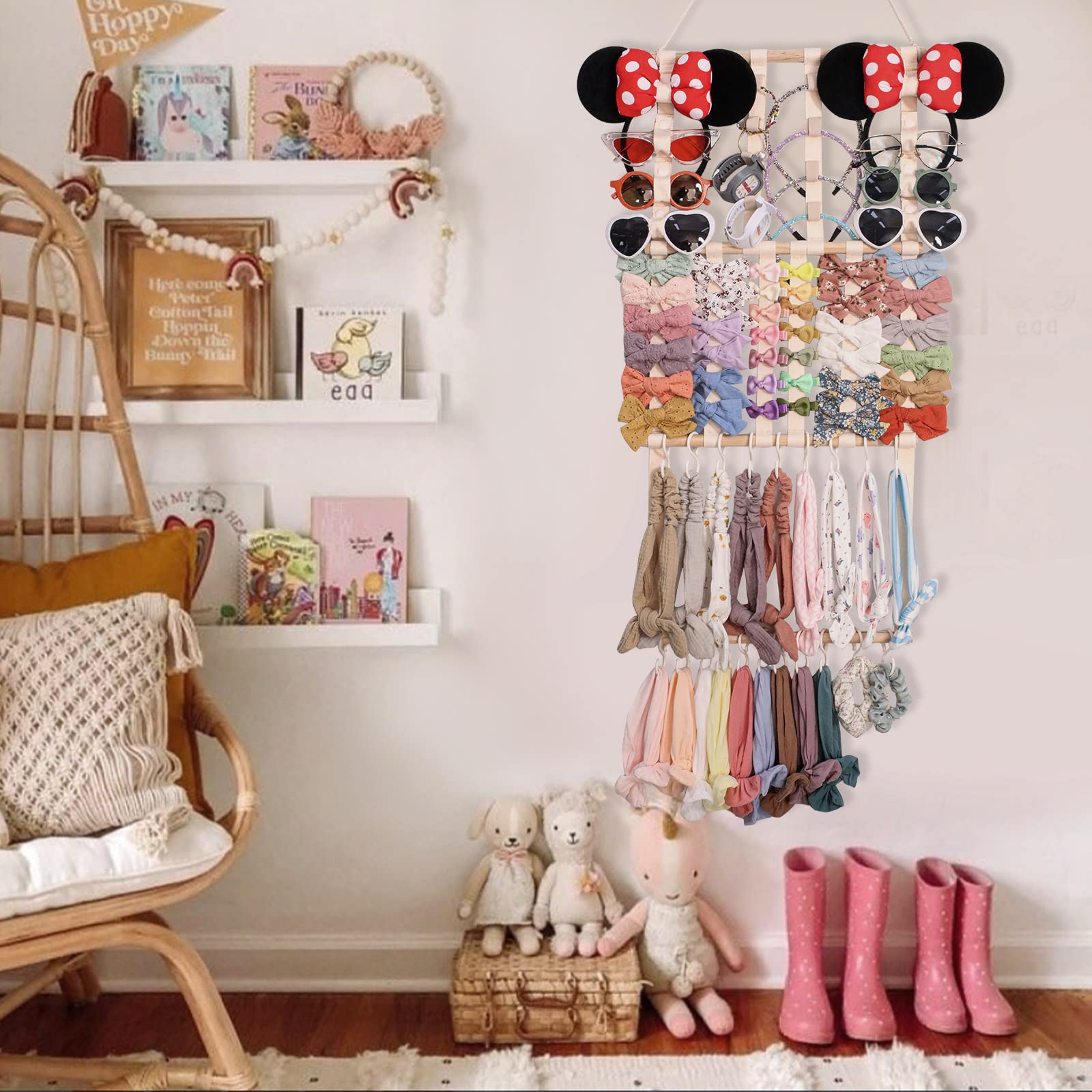 POVETIRE Headband Holder Hair Bows Organizer for Girls, Baby Headbands Hair Accessories Organizer Storage Wall Hanging Decor for Toddler Girls Room