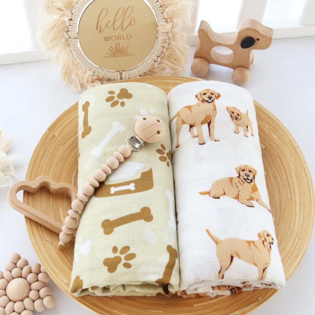 LifeTree Muslin Swaddle Blankets, Baby Swaddling Wrap Nursery Blanket Unisex, Soft 70% Viscose from Bamboo and 30% Cotton, Large 47 x 47 inches, Bear & Checkered Swaddle Blanket