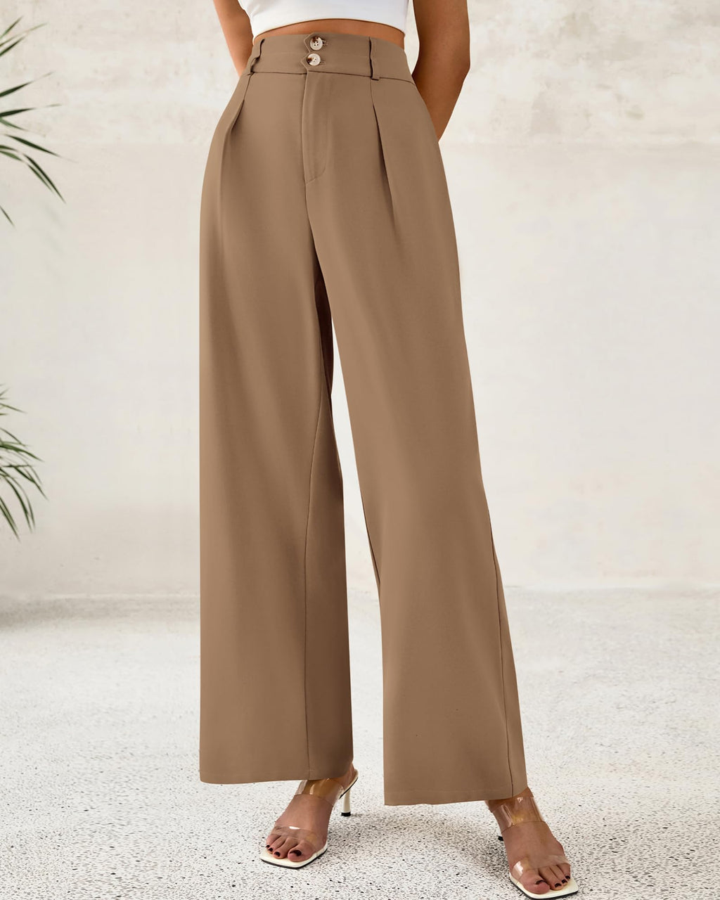BTFBM Women Wide Leg Dress Pants 2025 High Waisted Button Pleated Business Casual Trousers Office Work Palazzo Pants