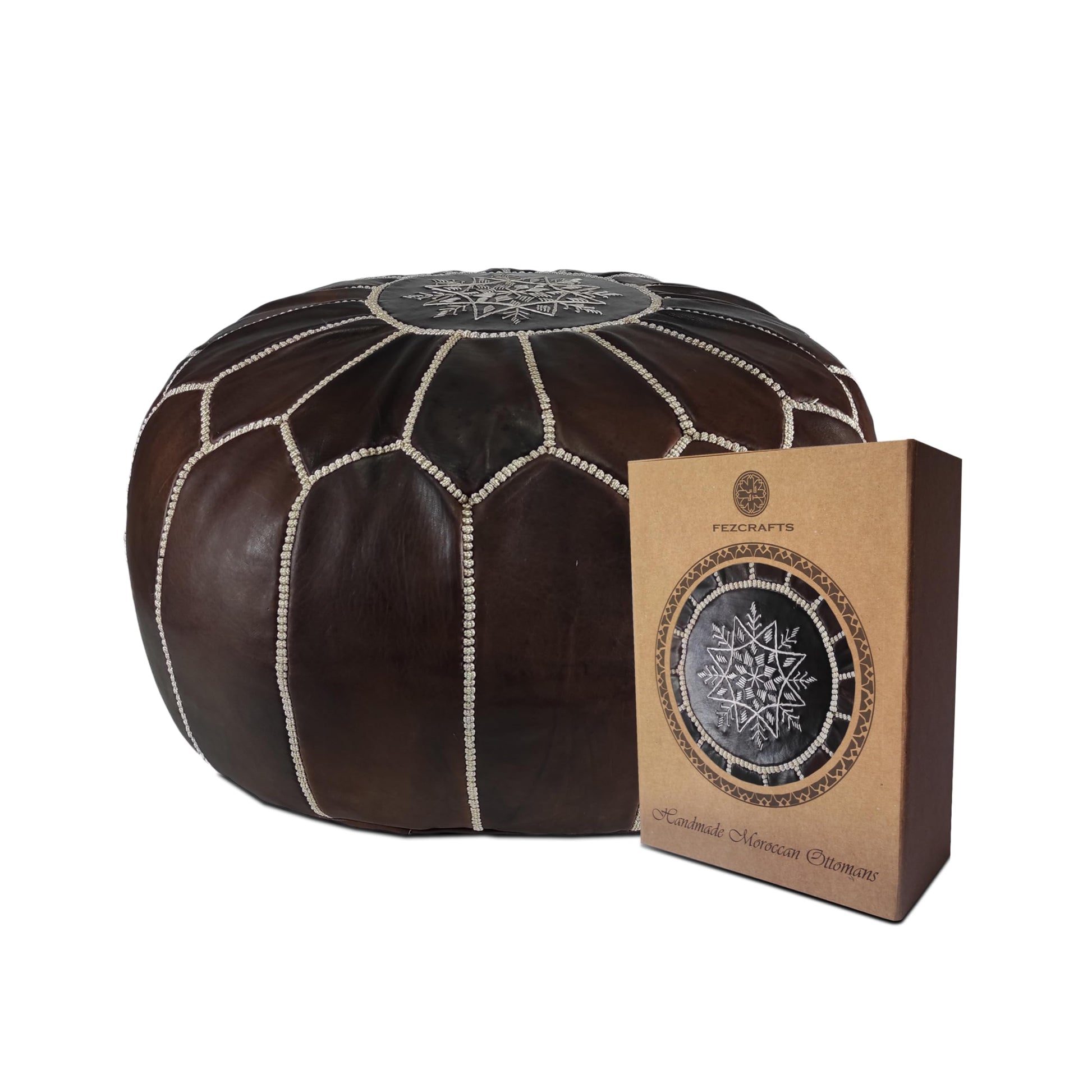 Fezcrafts Genuine Leather Moroccan Ottoman unstuffed Moroccan Pouf Footresf Livin Room Cocktail Seats Goatskin Tribal Bohemian Home Decor (Black)