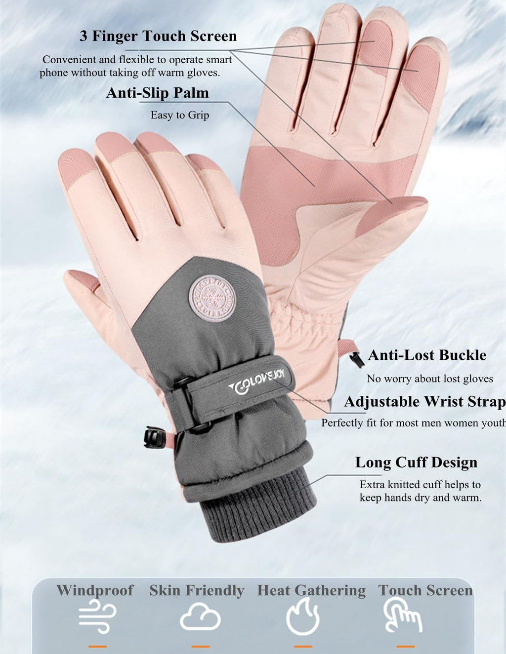 Winter Ski Snow Gloves for Men, Women, Youth | Touchscreen & Waterproof Cold Weather Hand Warming Gloves Winter Work Gloves