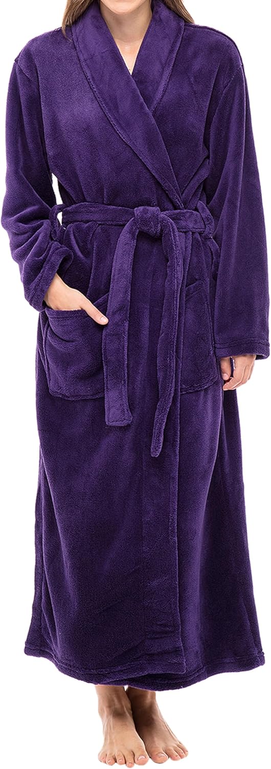 Alexander Del Rossa Plush Striped Robe for Women, Long Fleece Plaid Winter Bath Robe, Plus Size
