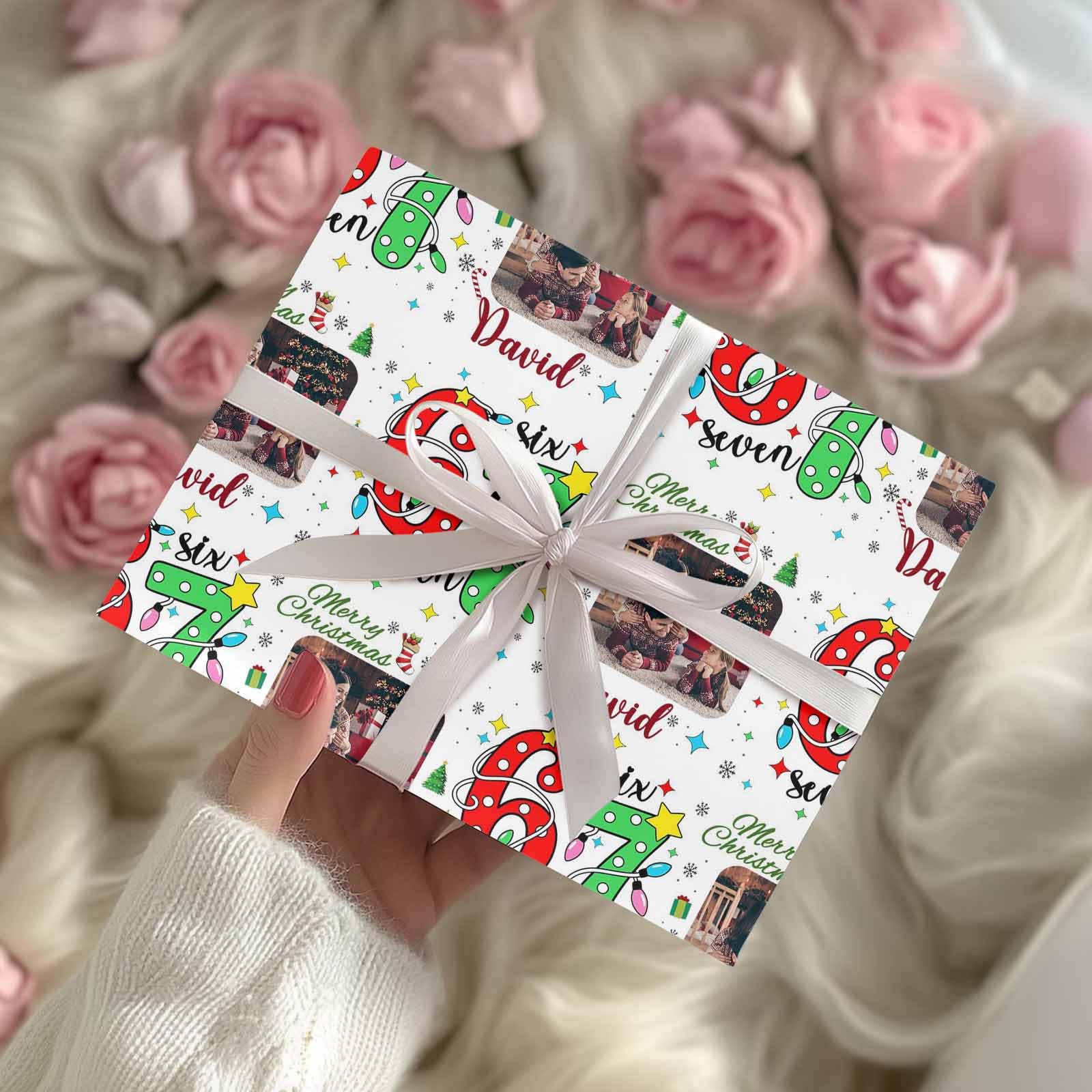 InterestPrint Custom Photo Wrapping Paper Merry Christmas with Christmas hat Wrapping Paper Custom Name Gift Wrap Roll Perfect for Birthdays 58"x 23"
