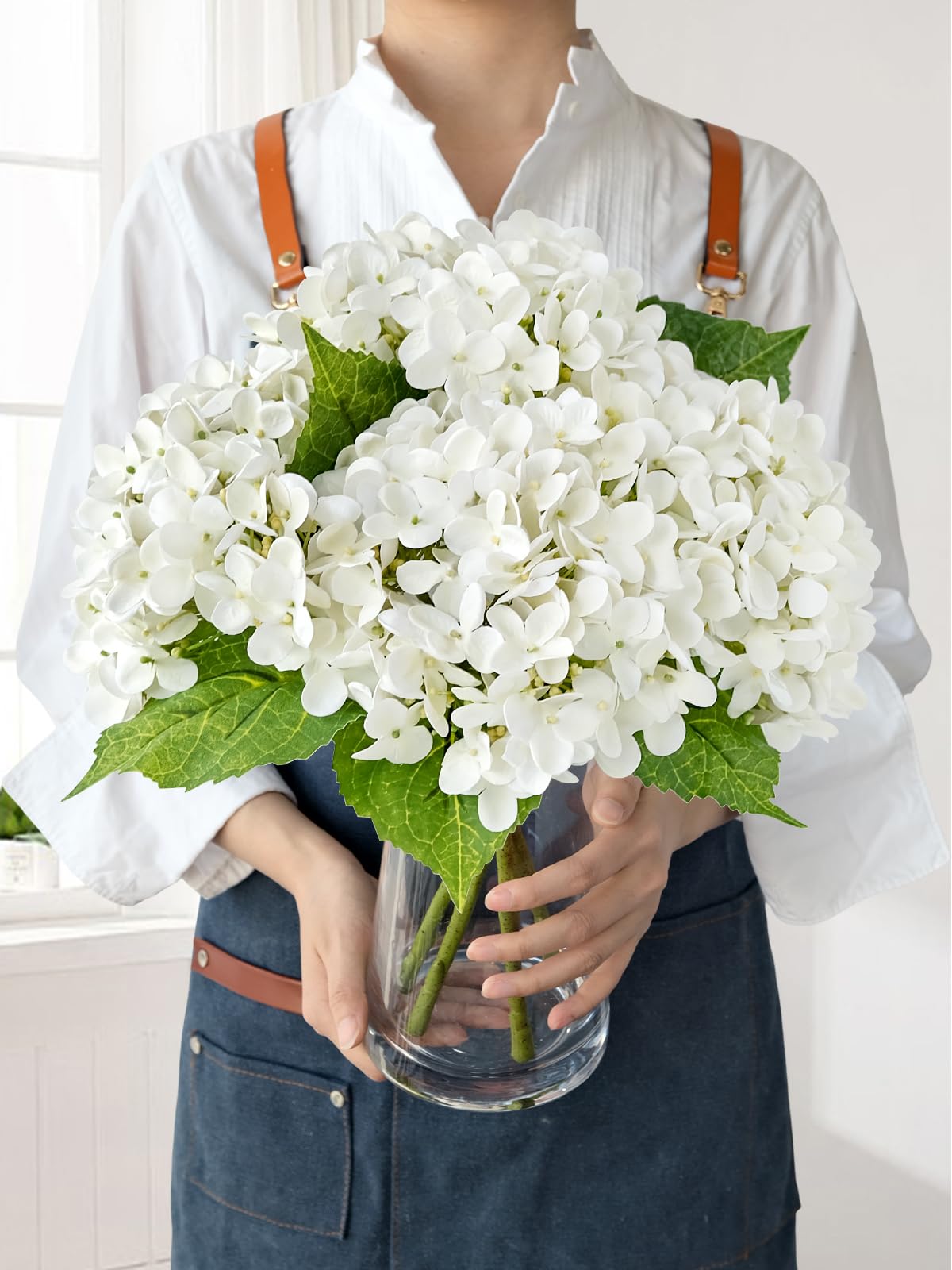 Light Blue Hydrangea Artificial Flowers,4Pcs 20" Real Touch Lifelike Silk Artificial Hydrangeas, Full Fake Flowers for Bouquet Table Centerpieces Spring Wedding Indoor Home