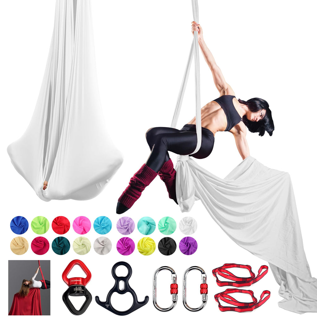 Aerial Silks Set, Premium Ariel Yoga Hammock 9 Yards Aerial Silk, Low-Stretch Fabric, Yoga Starter Kit for Home, Aerial Rig for All Skill Levels - All Hardware Included