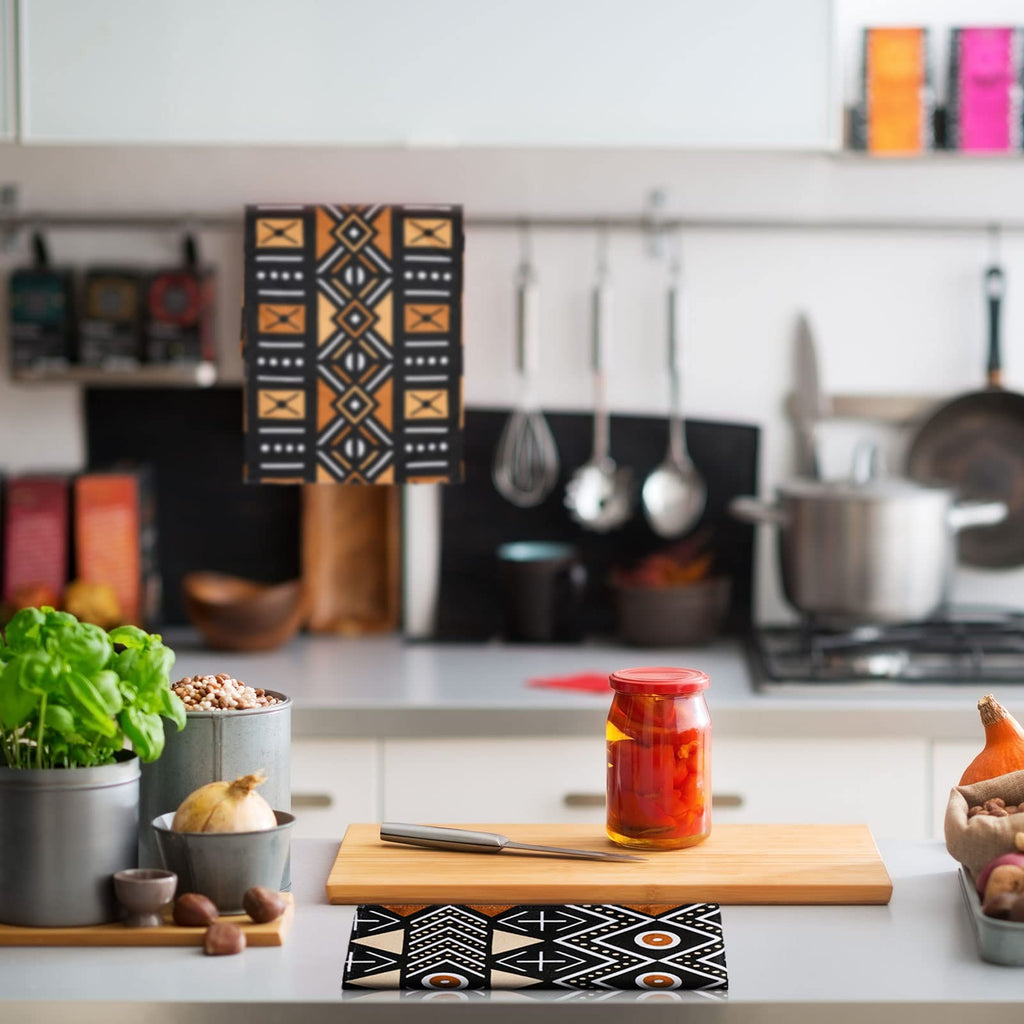 Lasnten African Kitchen Towels Set of 4 Boho Decorative Nativetea Dish Hand Towels Mudcloth Fabric Brown Ethnic Decor for Cooking Housewarming Kuba Tribal Home Decor(African Boho Style)