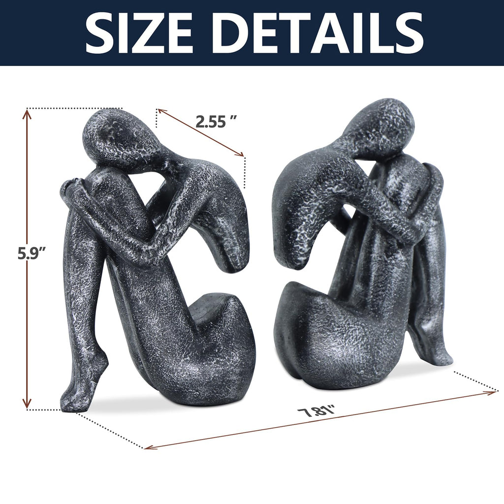 Black Decor Women Statue, Thinker Girl Sculptures, Modern Abstract Art Accents, Black Resin Collectible Figurines for Living Room Bedroom Bookshelf Coffe Table, Resin, 1Piece