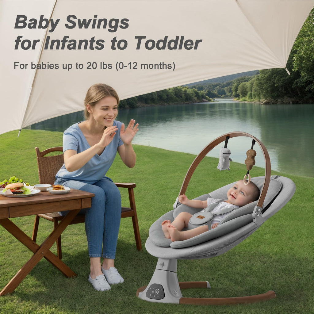 Baby Swings for Infants, Monamii Baby Swing, Infant Swing with 5 Speeds, 10 Lullabies, Electric Swing for Baby, Indoor & Outdoor Use (Beige)