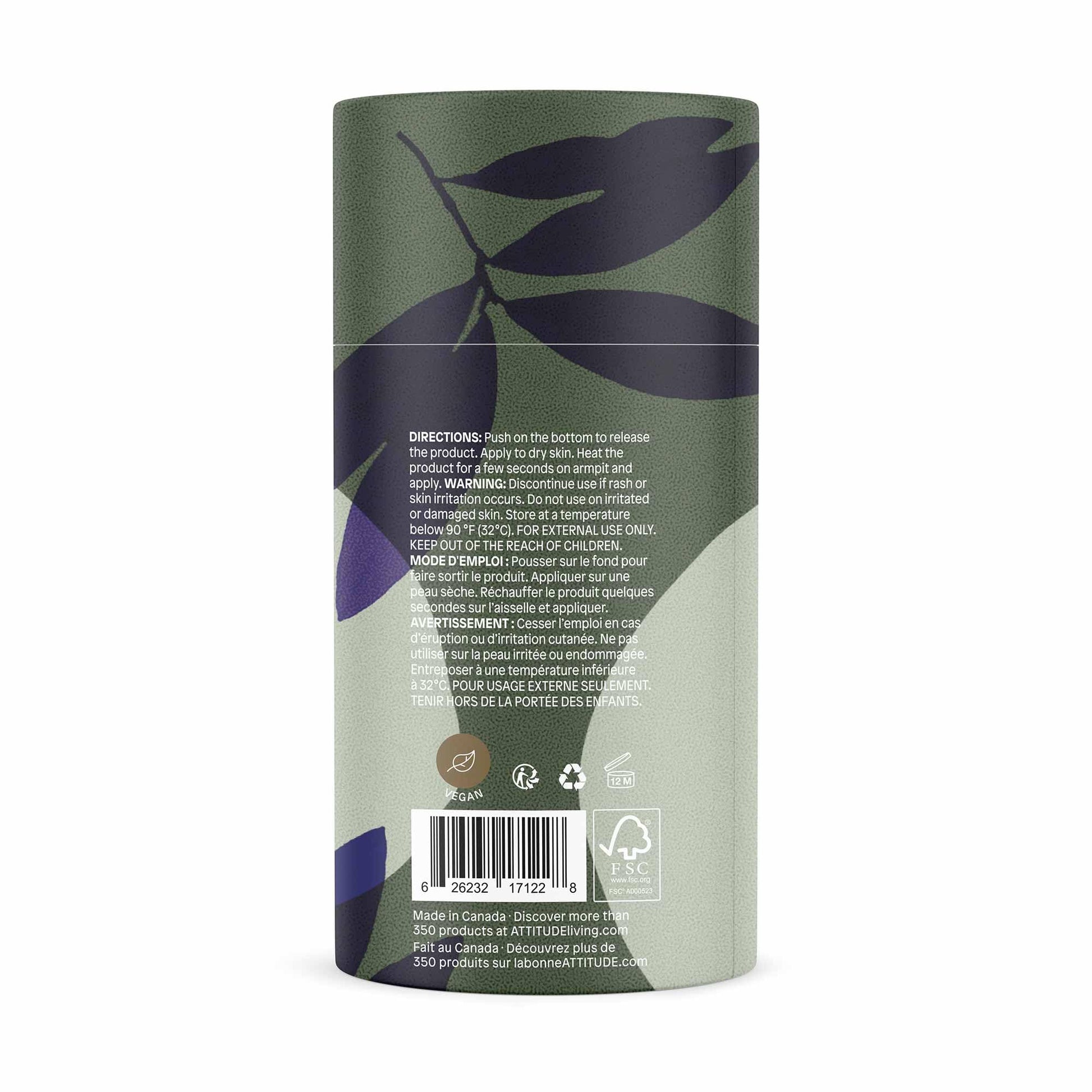 ATTITUDE Natural Deodorant, Aluminum-free, Odor Control & Long Lasting, Nourishing Ingredients, Castor, Jojoba Oils, Baking Soda-free, EWG Verified, For Men & Women, Patchouli & Black Pepper, 3 Oz