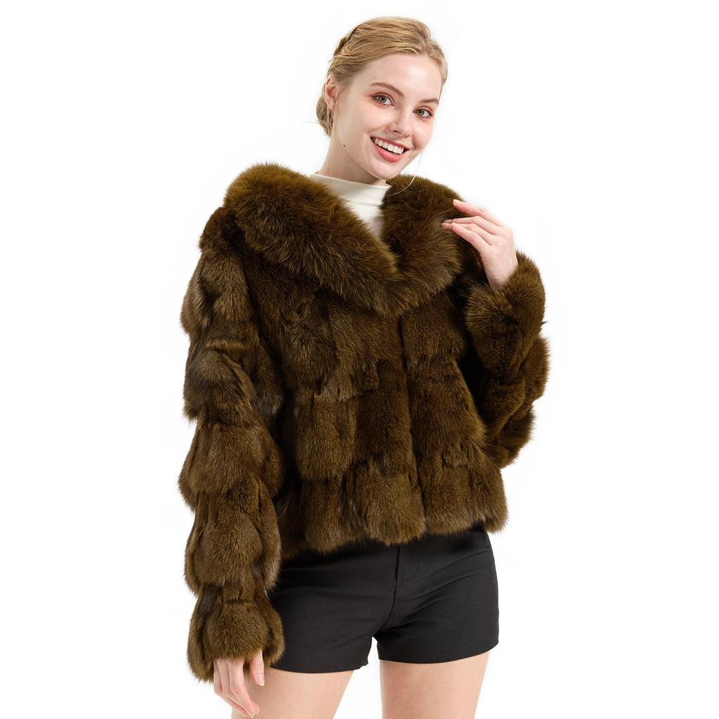 Fur Story Women's Genuine Fox Fur Coat Thick Warm Fur Jacket Winter coat