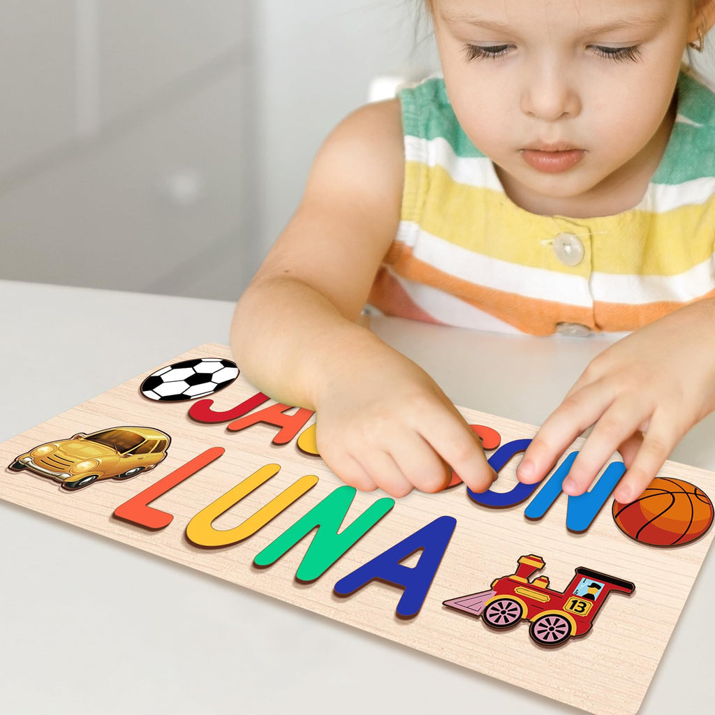 Personalized Name Puzzle for Kids, Personalized Baby Gifts Custom Name Puzzles for Toddlers 1-3 Animal Puzzle, Customized 1st Birthday for Girls & Boys Wooden Puzzle Montessor Toys for Kids