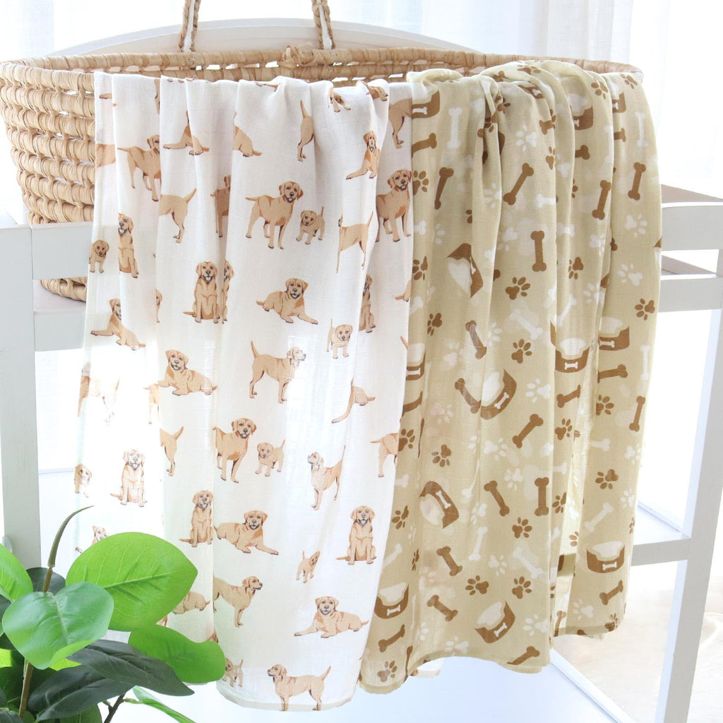 LifeTree Muslin Swaddle Blankets, Baby Swaddling Wrap Nursery Blanket Unisex, Soft 70% Viscose from Bamboo and 30% Cotton, Large 47 x 47 inches, Bear & Checkered Swaddle Blanket