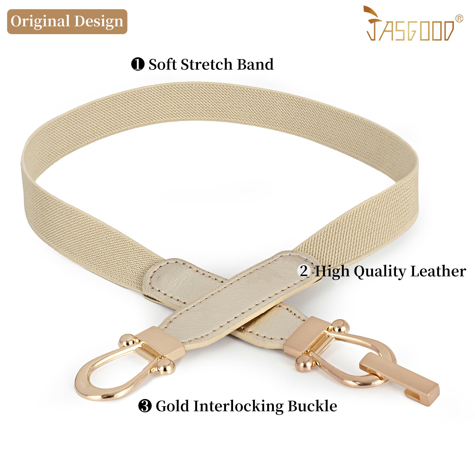JASGOOD Women Skinny Elastic Belt for Dresses,Thin Retro Stretch Waist Belt with Golden Buckle
