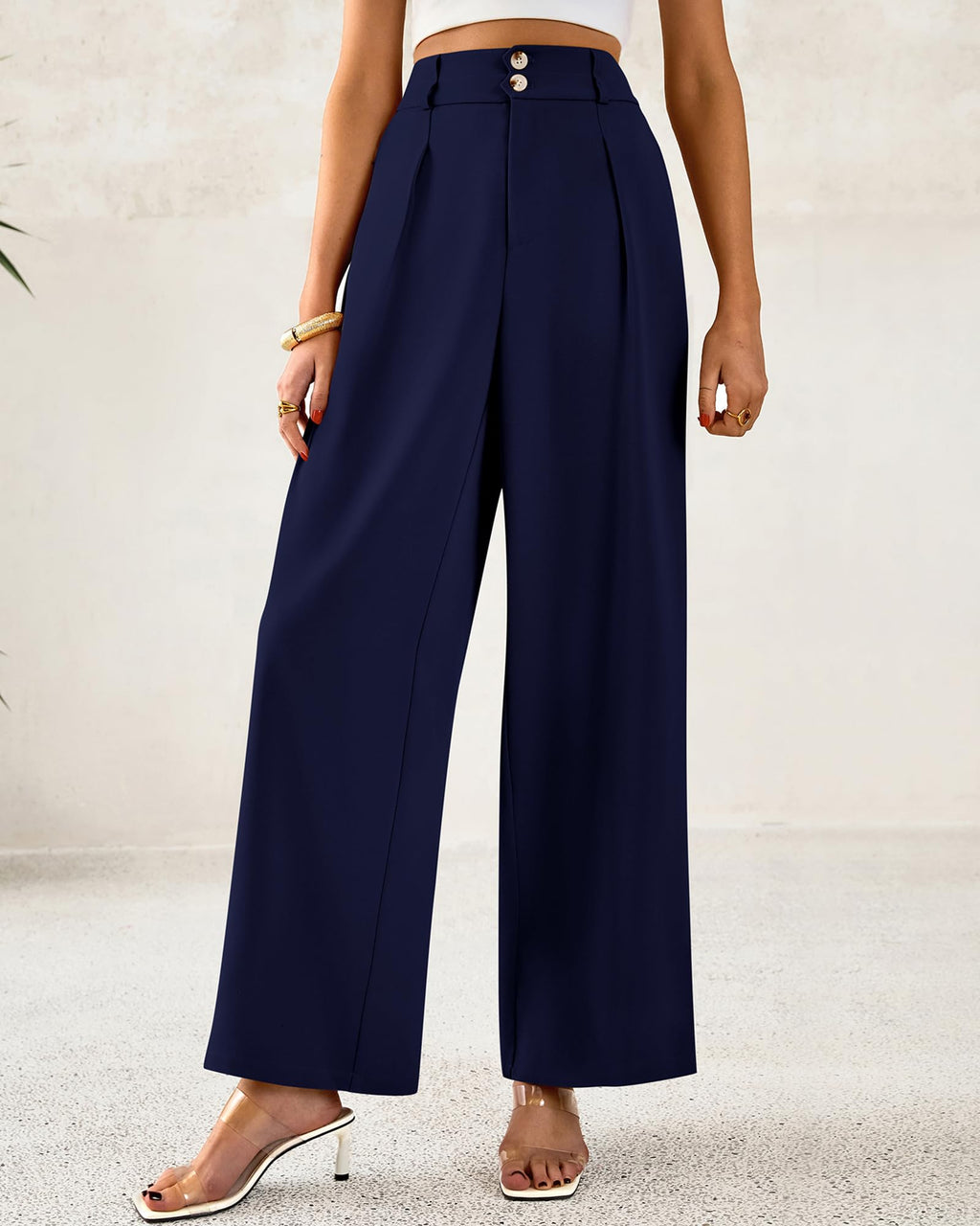 BTFBM Women Wide Leg Dress Pants 2025 High Waisted Button Pleated Business Casual Trousers Office Work Palazzo Pants