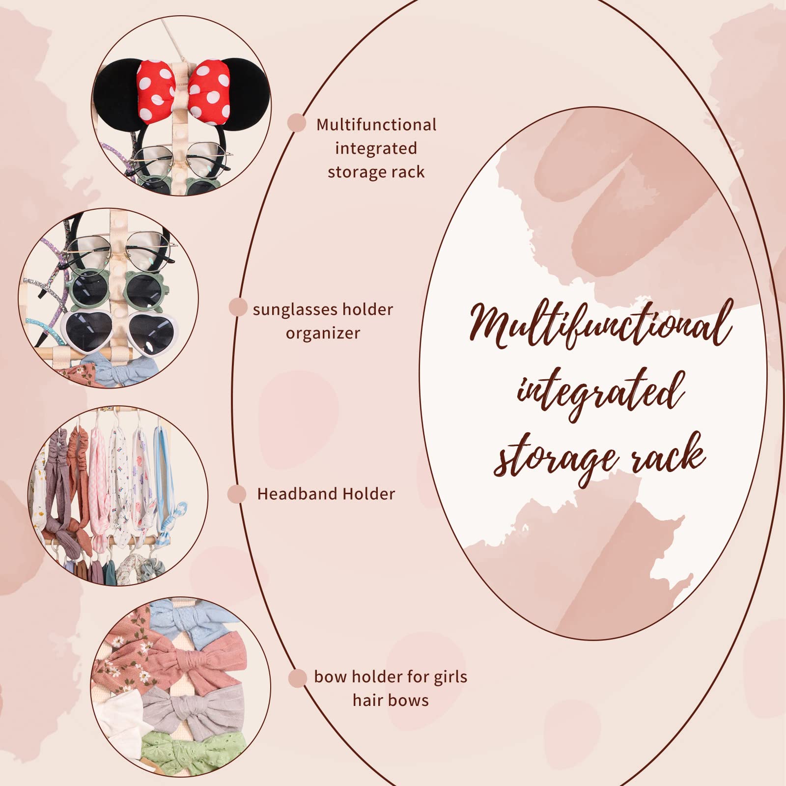 POVETIRE Headband Holder Hair Bows Organizer for Girls, Baby Headbands Hair Accessories Organizer Storage Wall Hanging Decor for Toddler Girls Room