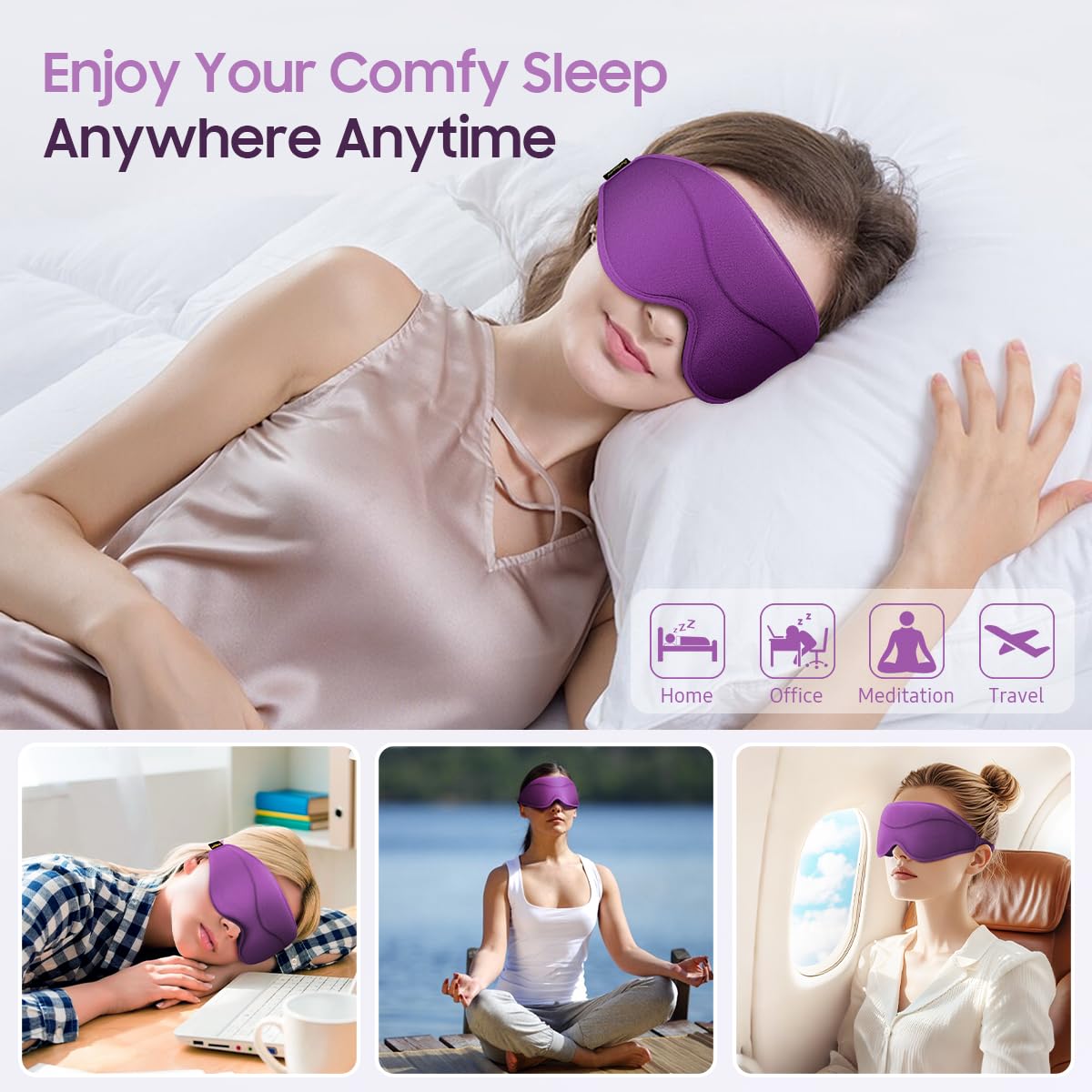 Sleep Mask, Premium Eye Mask for Sleeping, Total Blackout, Super Soft Comfort, Adjustable Fit, Upgraded 3D Ergonomic Designed Sleeping Mask for Home, Office, Travel, Meditation, Yoga, Pink