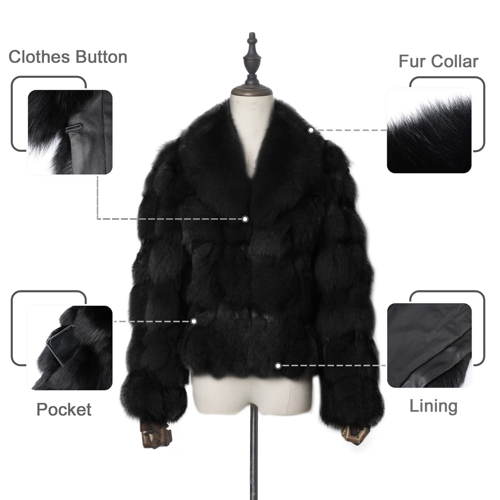 Fur Story Women's Genuine Fox Fur Coat Thick Warm Fur Jacket Winter coat