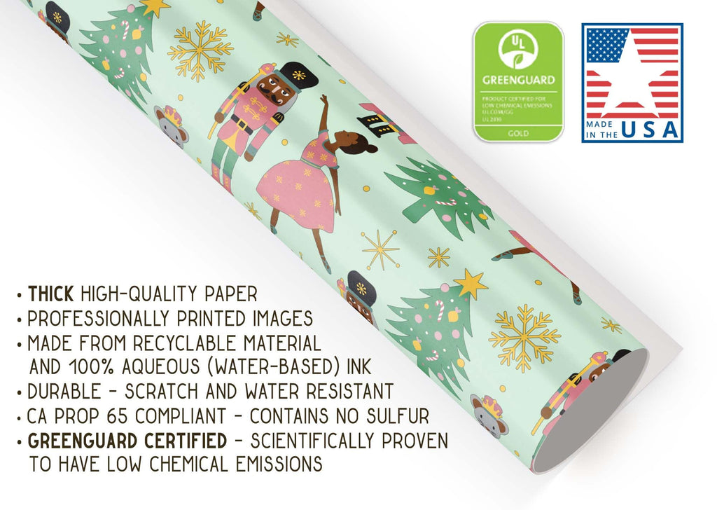 Elegant African American Nutcracker Wrapping Paper, Premium Christmas Black Ballet Dancer Gift Wrap, Inclusive X-Mas Holiday Party Decoration Decor (One 20 inch x 30 inch sheet)