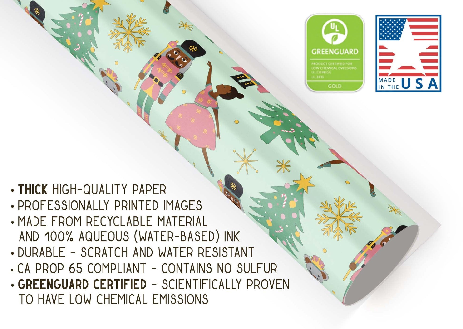 Elegant African American Nutcracker Wrapping Paper, Premium Christmas Black Ballet Dancer Gift Wrap, Inclusive X-Mas Holiday Party Decoration Decor (One 20 inch x 30 inch sheet)