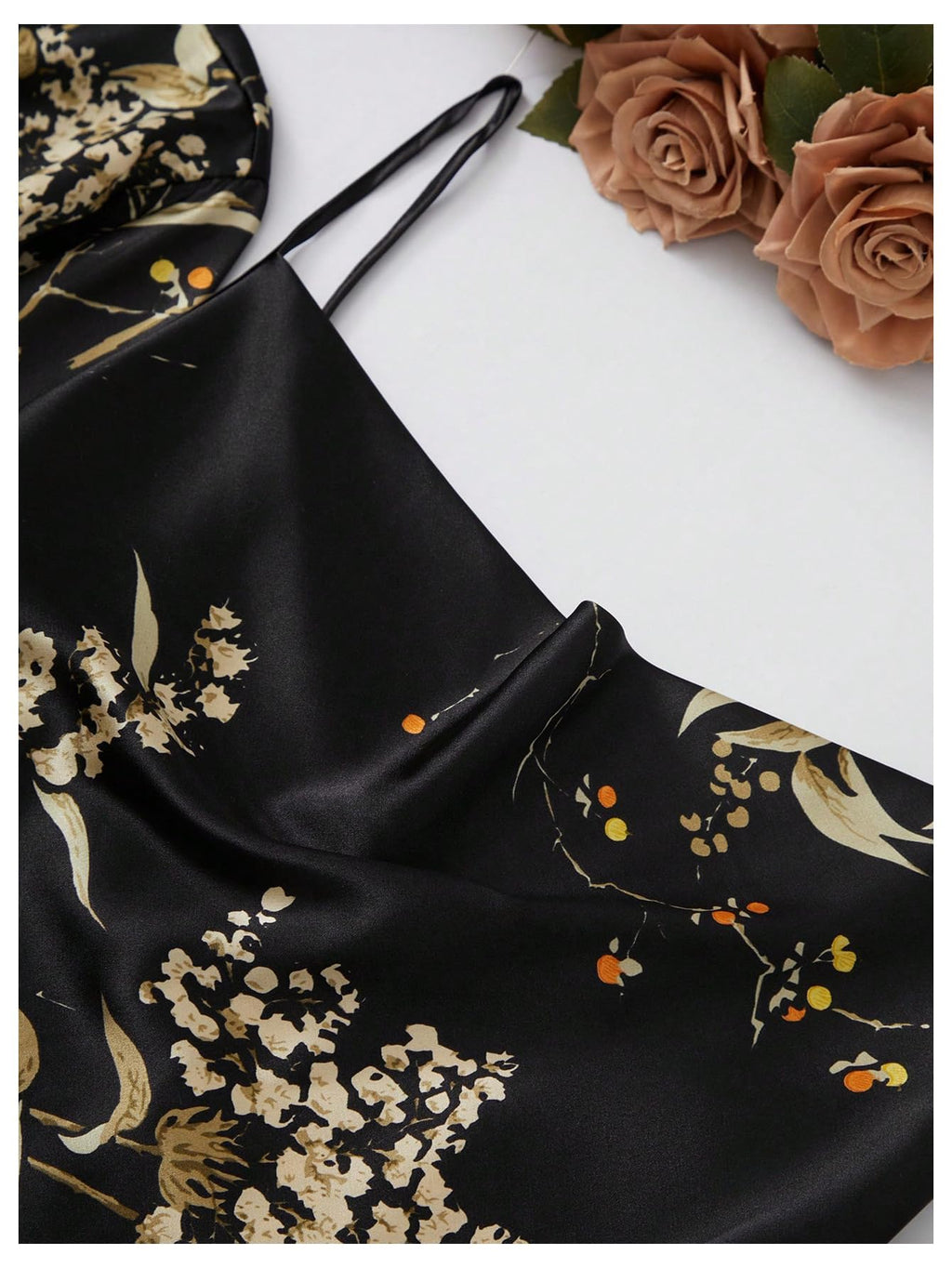 GORGLITTER Women's 5 Piece Floral Print Satin Pajama Set Nightgown Robe Cami Shorts Sleepwear with Storage Bag