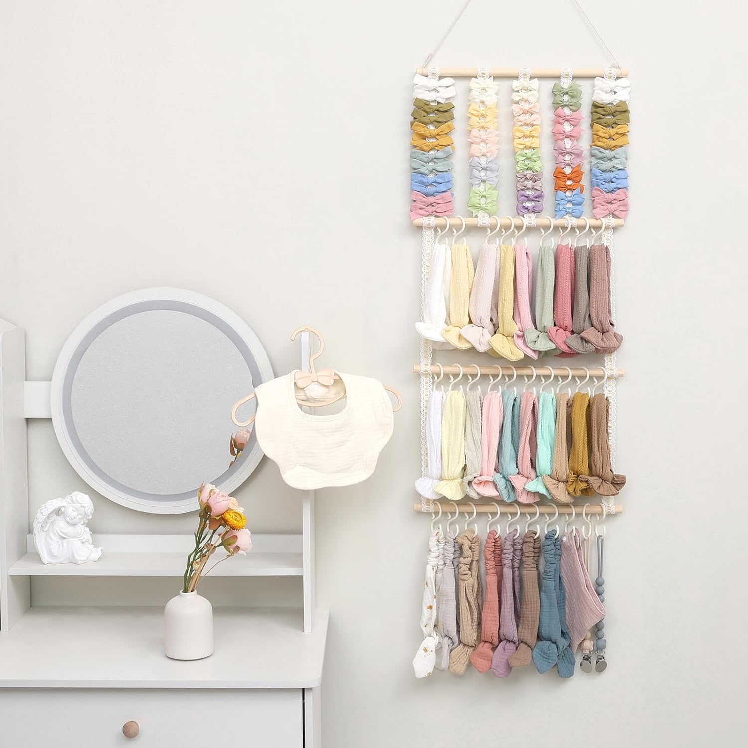 POVETIRE Headband Holder Hair Bows Organizer for Girls, Baby Headbands Hair Accessories Organizer Storage Wall Hanging Decor for Toddler Girls Room