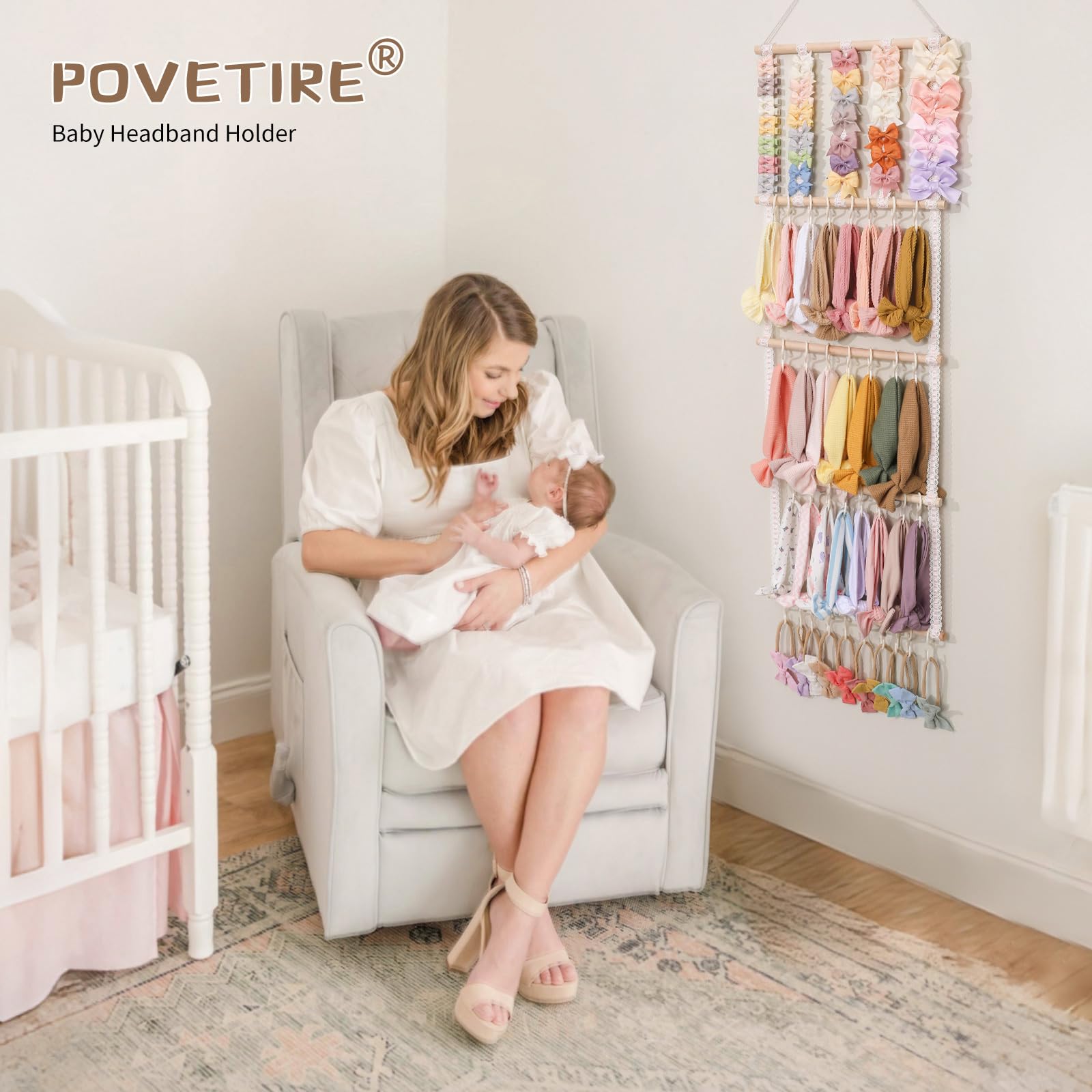 POVETIRE Headband Holder Hair Bows Organizer for Girls, Baby Headbands Hair Accessories Organizer Storage Wall Hanging Decor for Toddler Girls Room