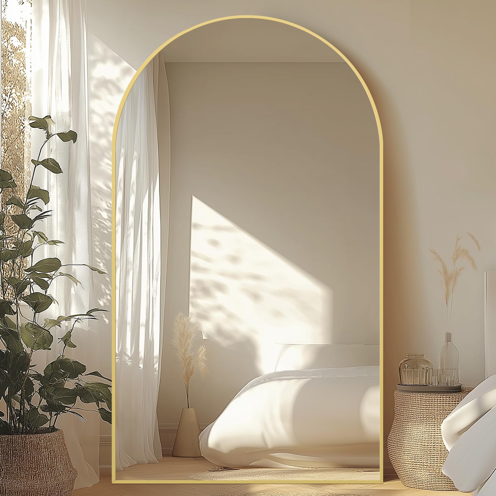 Oversized Floor Mirror Full Length with Stand, 72"X44" Extra Large Arch Standing Mirror Full Length, Tempered Glass Black Full Body Mirror for Bedroom Living Room, Aluminum Alloy Frame